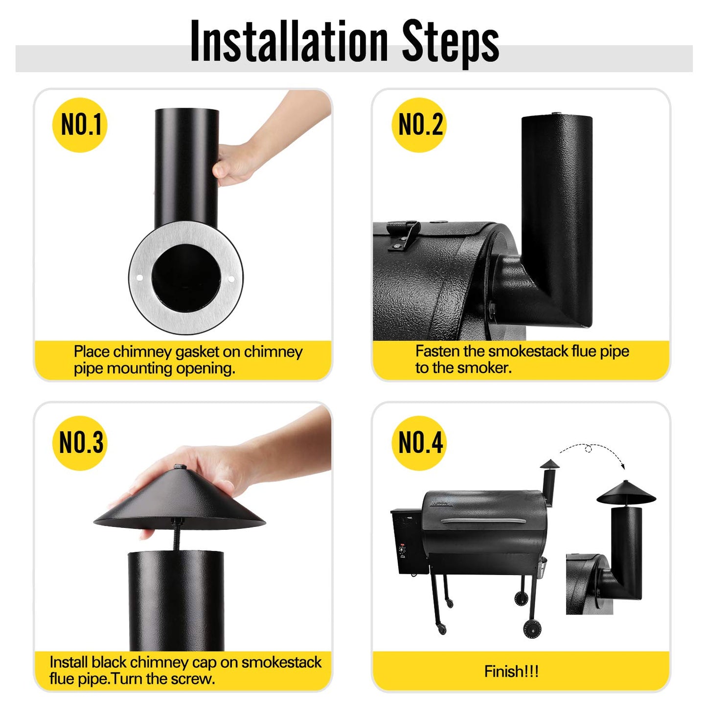 WADEO Grill Smoke Stack Chimney Cap Kit Replacement for Traeger, Pit Boss, Camp Chef and Other Pellet Grills Smokers