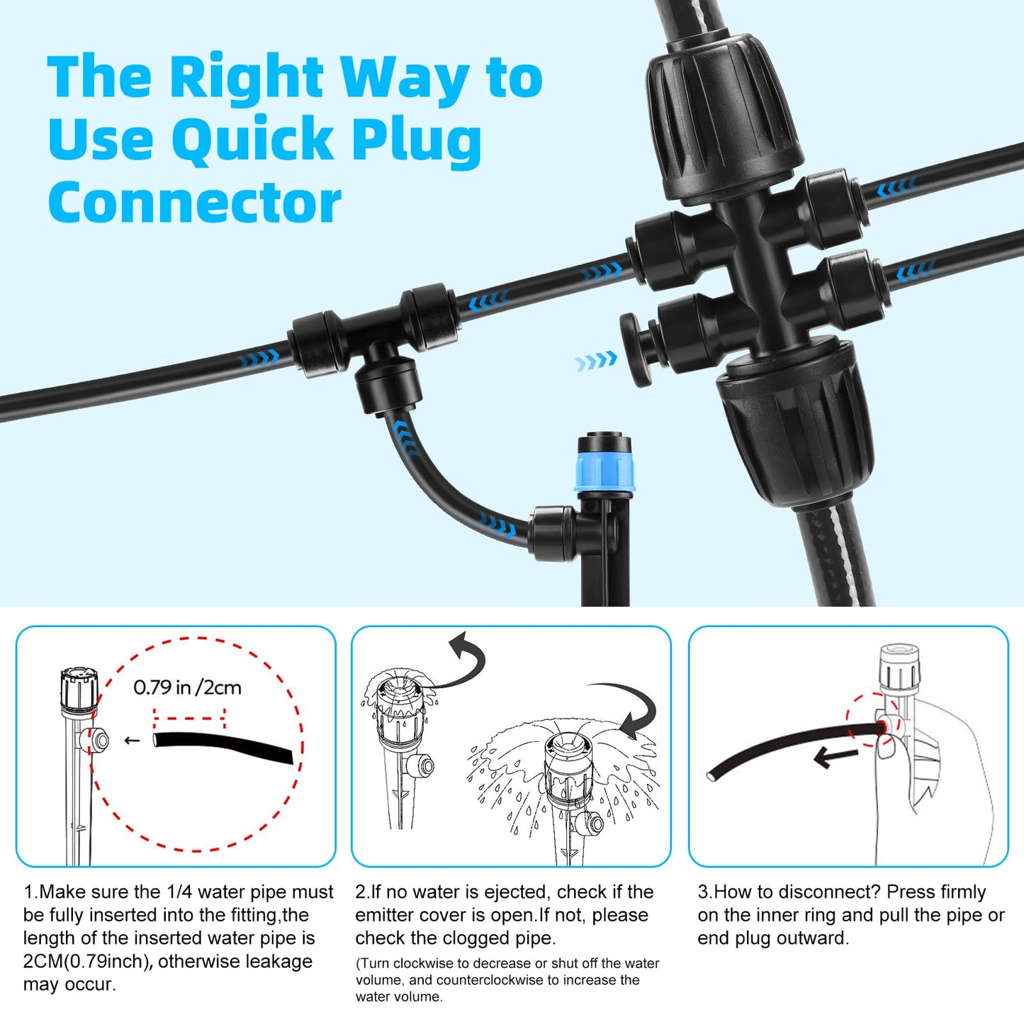 234FT Drip Irrigation System - Garden Watering System with Adjustable Three Spray Patterns with 1/2" Main Tube and 1/4" PE Distribution Tubing for Plants in Gardens, Raised Beds, Greenhouses, Lawns