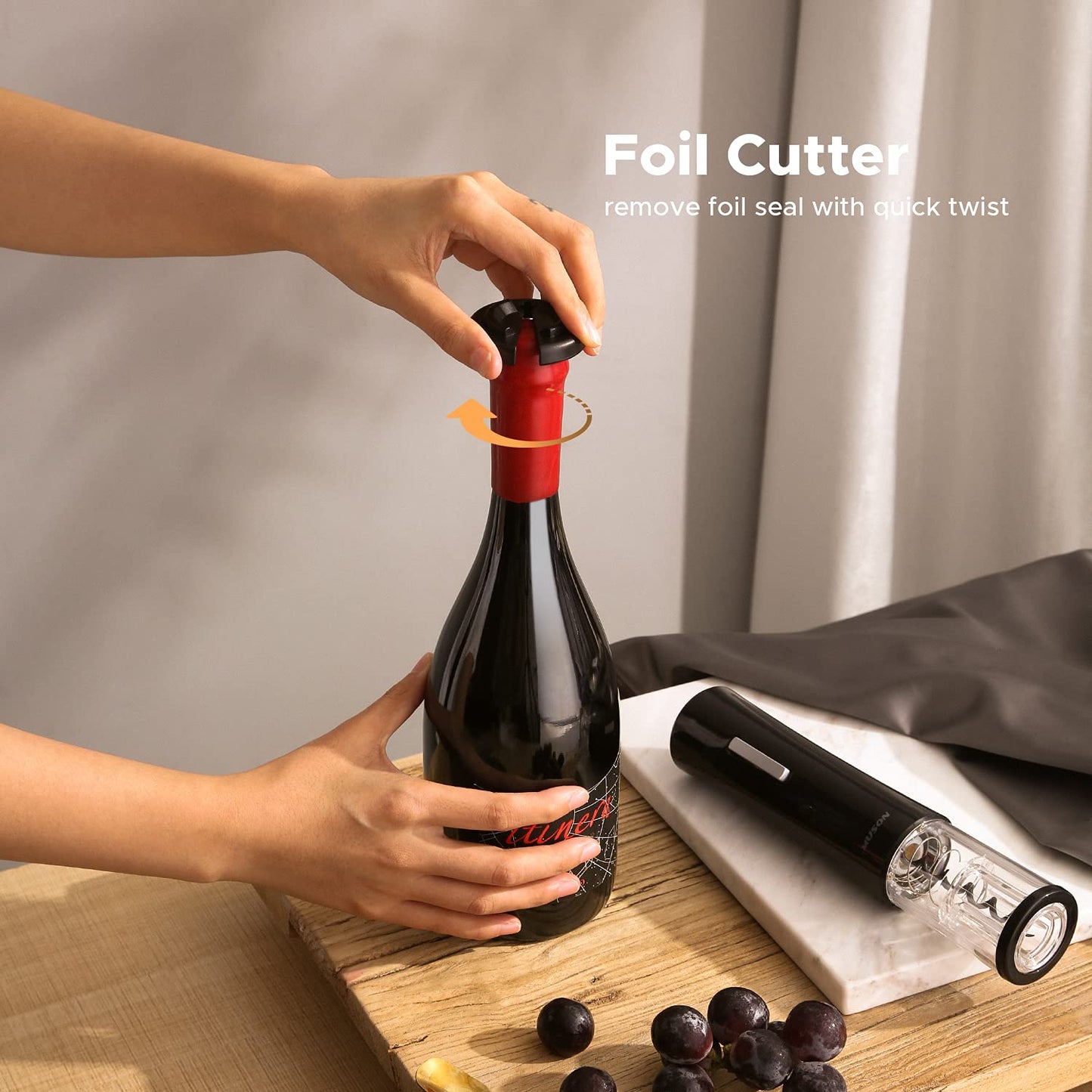 muson Electric Wine Opener, Automatic Corkscrew with Foil Cutter, 2 Vacuum Stopper, Aerator Pourer, Wine Bottle Opener Battery Operated 4-in-1 Gift Set for Wine Lover Home Kitchen