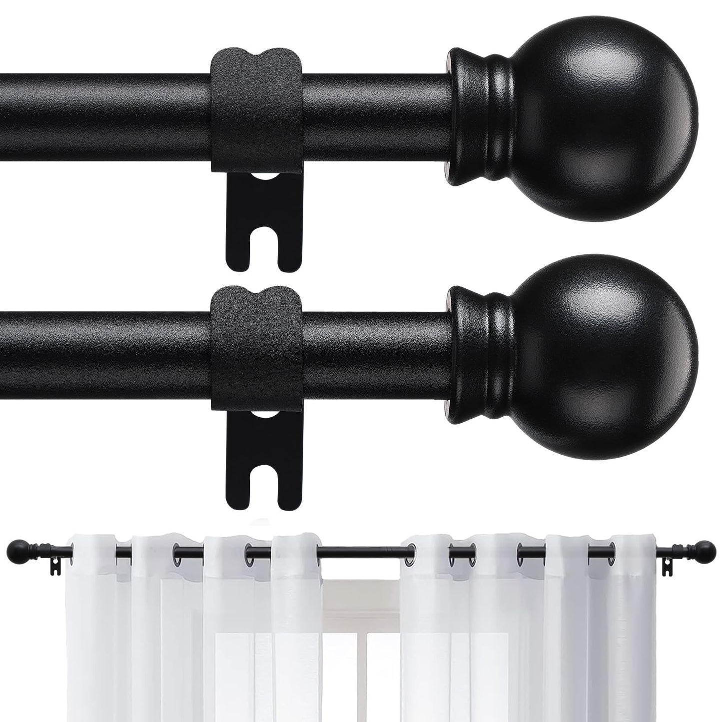 2 Pack Curtain Rods for Windows 28 to 81 Inch, 5/8 Inch Extra Long Matte Black Curtain Rod with Brackets(size：2.3-6.7 Feet)