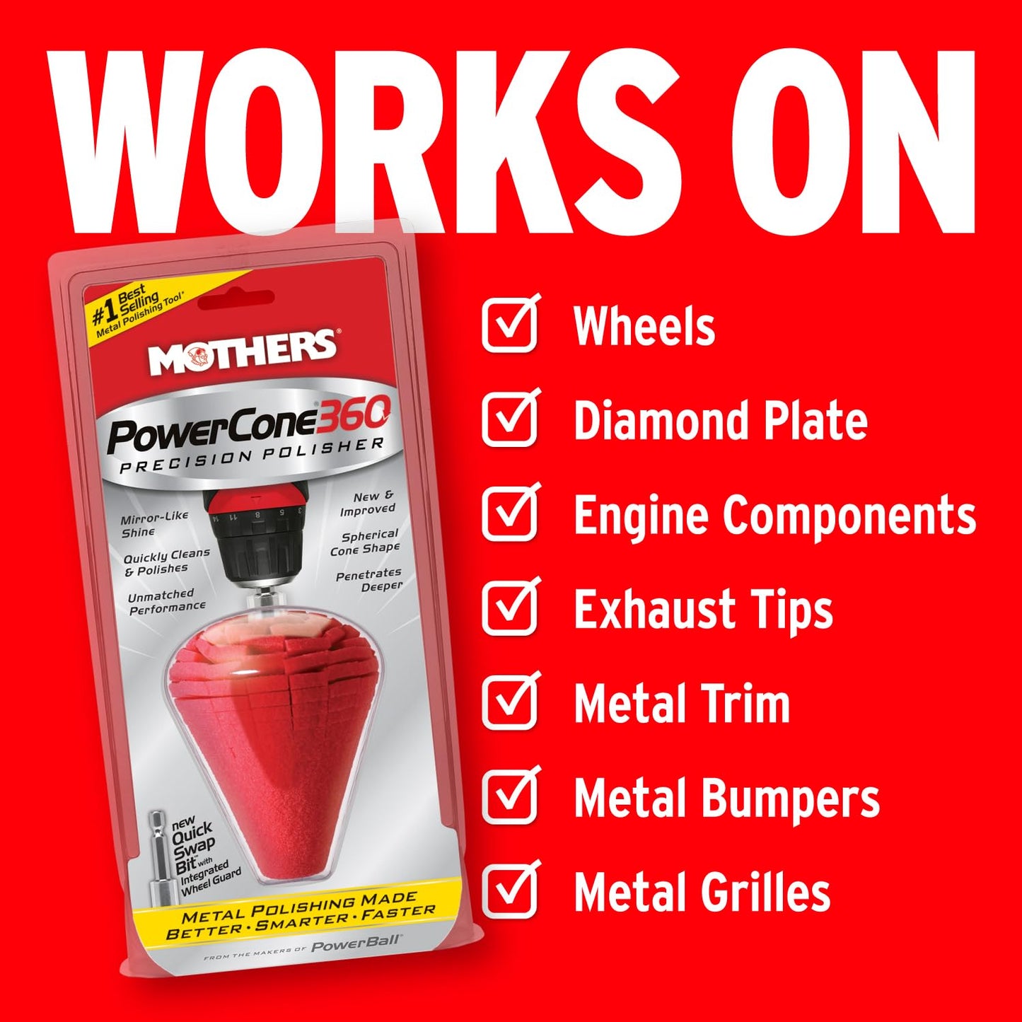 Mothers 05146 PowerCone 360 Metal Polishing Tool, Single Unit