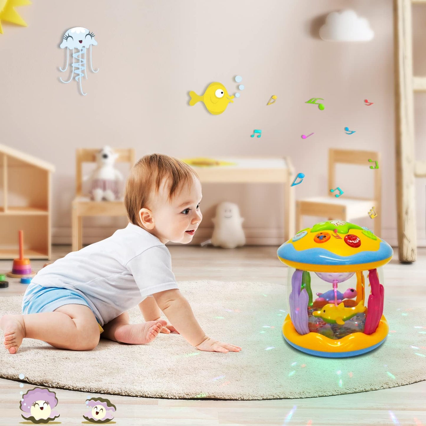 M SANMERSEN Baby Toys 6 to 12 Months - Ocean Projector Light Up Toys Musical Baby Toys for 12-18 Months Crawling Learning Tummy Time Toys for 1 2 3 Year Old Infant Boys Girls Gifts
