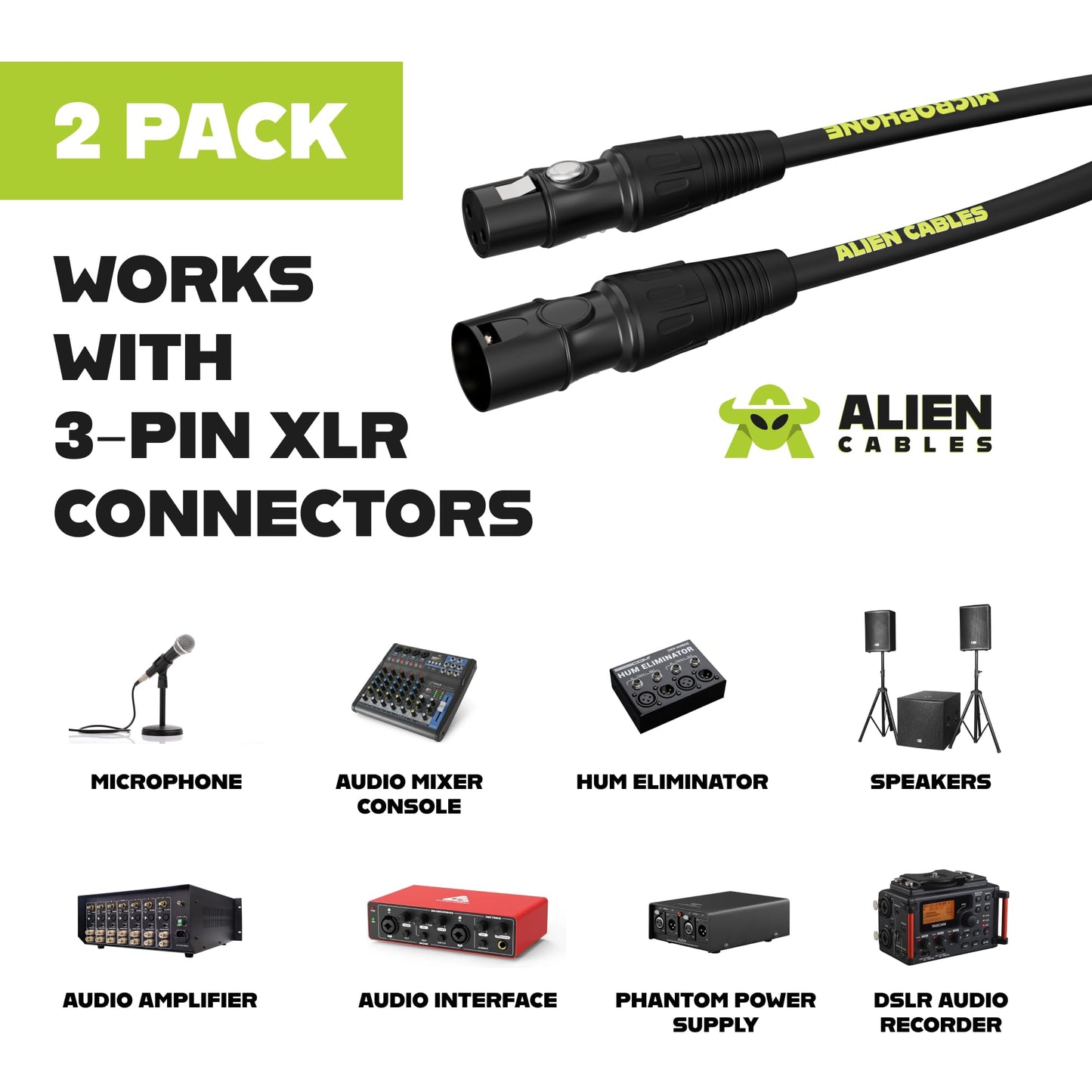 Alien Cables 4-Pack XLR Cable – 1FT Star-Quad Shielded Balanced, Low-Noise OFC Conductors, Pro Audio Cord for Studio & Live Sound