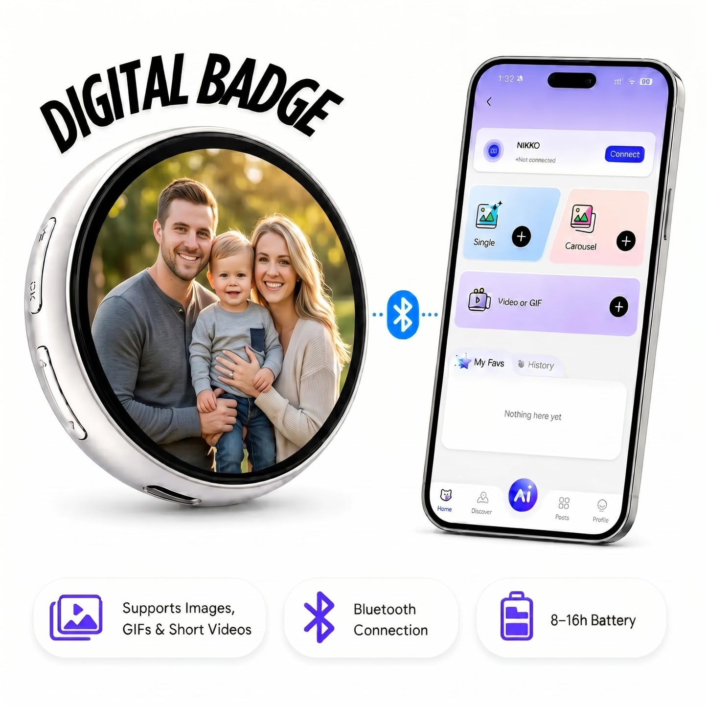 PINTURA x beam box Digital Badge Pin, Wearable GIF & Photo Display with Customizable Slideshow, Smart Pixel Badge with Touchscreen, Magnetic Anime Ita Bag Accessory for Cosplay, Conventions & Personal