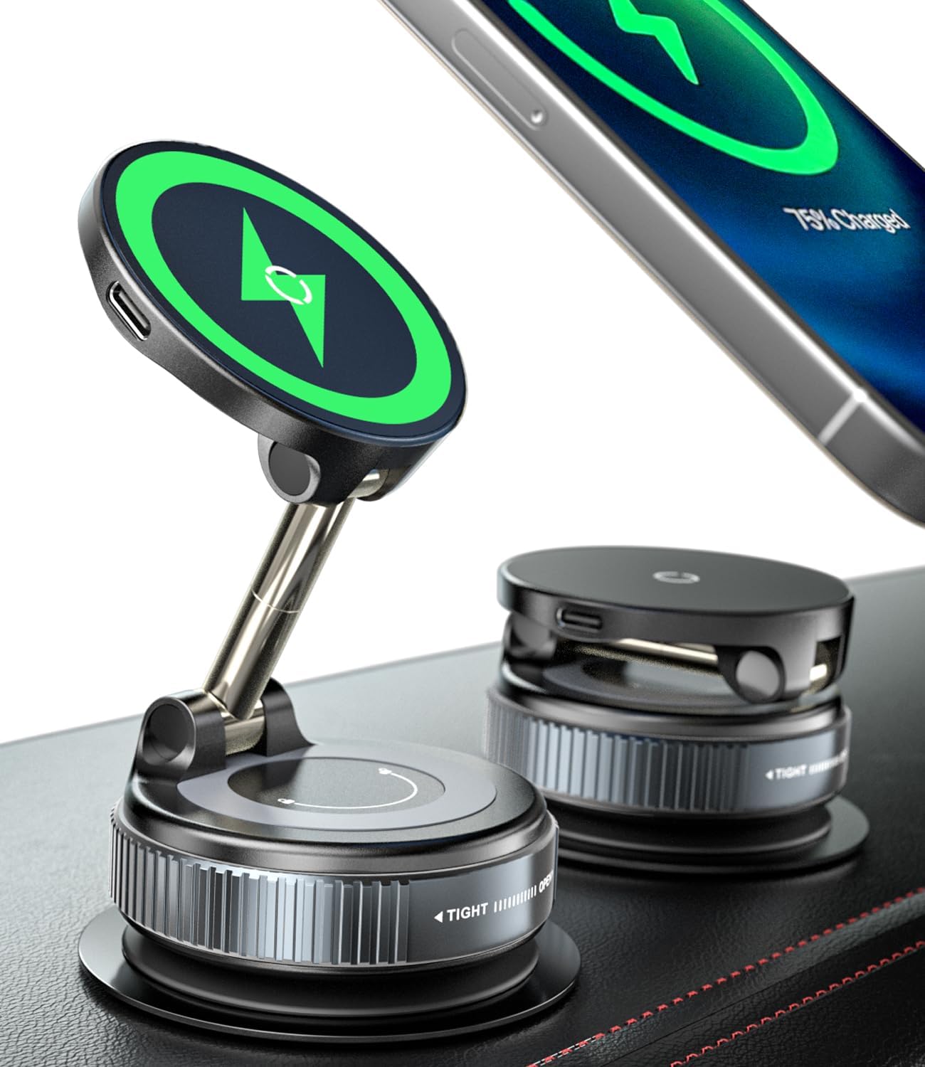 ALAFLY 15W Fast Charger Car Phone Holder Mount, Wireless Magnetic Holder with Strong Vacuum Suction, 360° Adjustable Foldable Car Mount with MagSafe for Dashboard/Windshield for iPhone 17/16/15/14/13