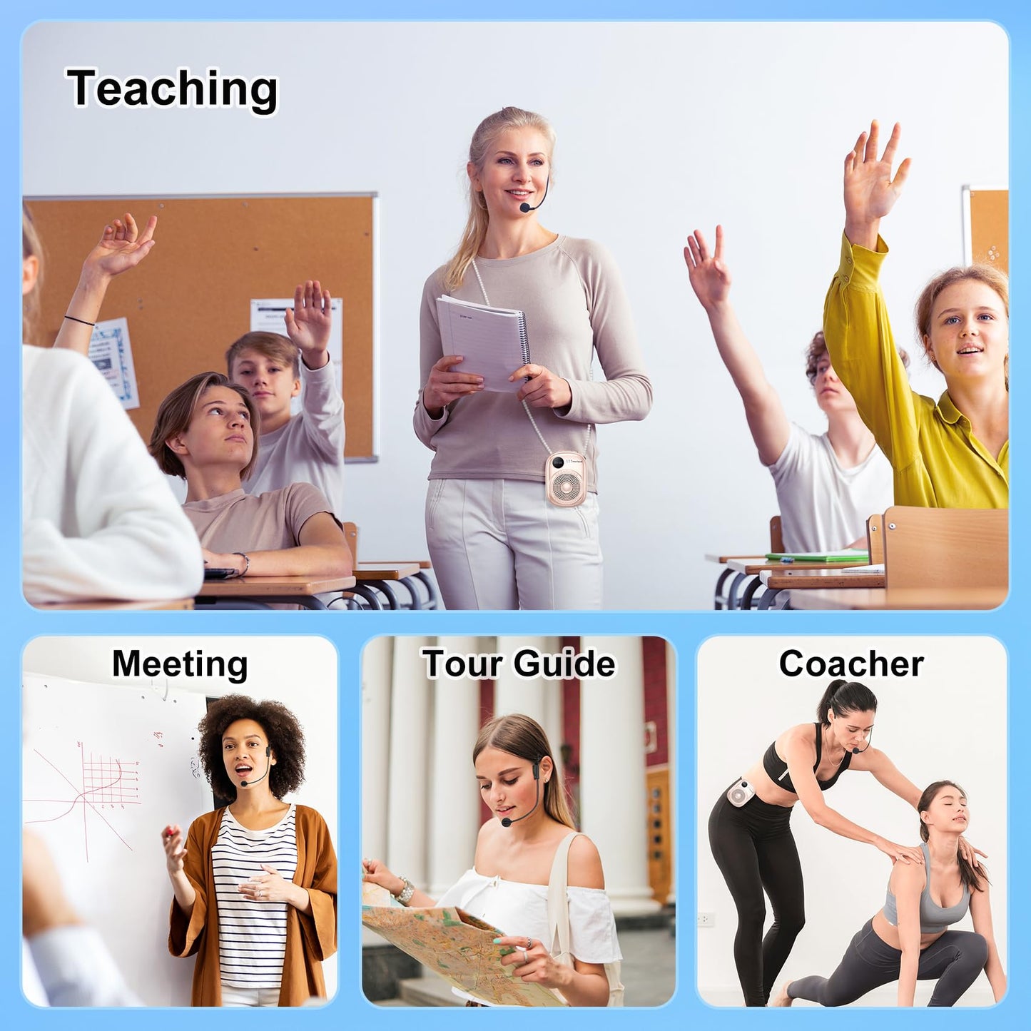 Portable Voice Amplifier Wired Microphone and Speaker,PA System Voice Amplifier with Mic Headset for Teachers,Speech,Tour Guides,Coaches,Yoga, Fitness Instructors Bluetooth 5.0 TF Card-Pink