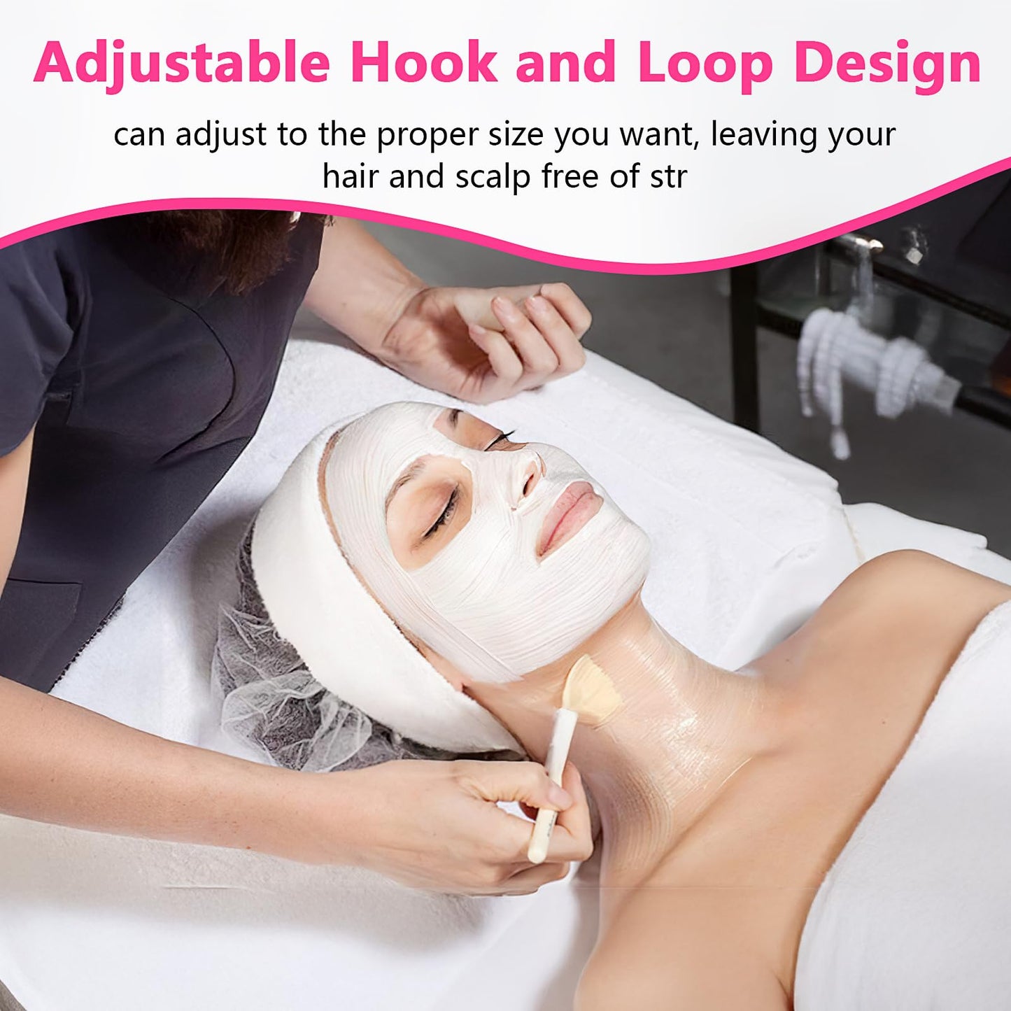 30 Pack Spa Headband Facial Esthetician Hair Wrap for Women Adjustable Makeup Sports Shower Stretch Towel with Tape