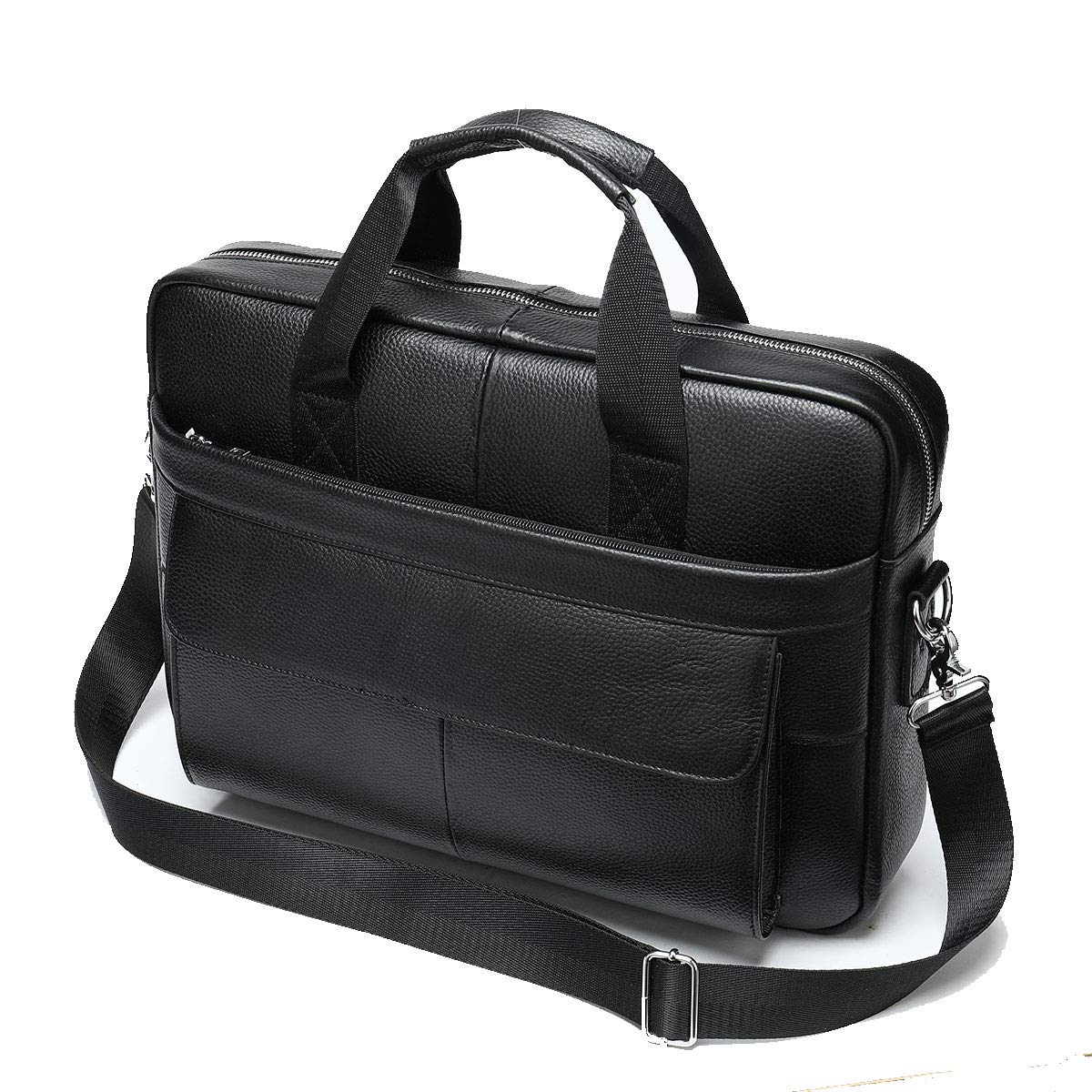 Leather Briefcase Laptop Bag Messenger Shoulder Work Bag Crossbody Handbag for Business Travelling Christmas for Men (CFC-Black)
