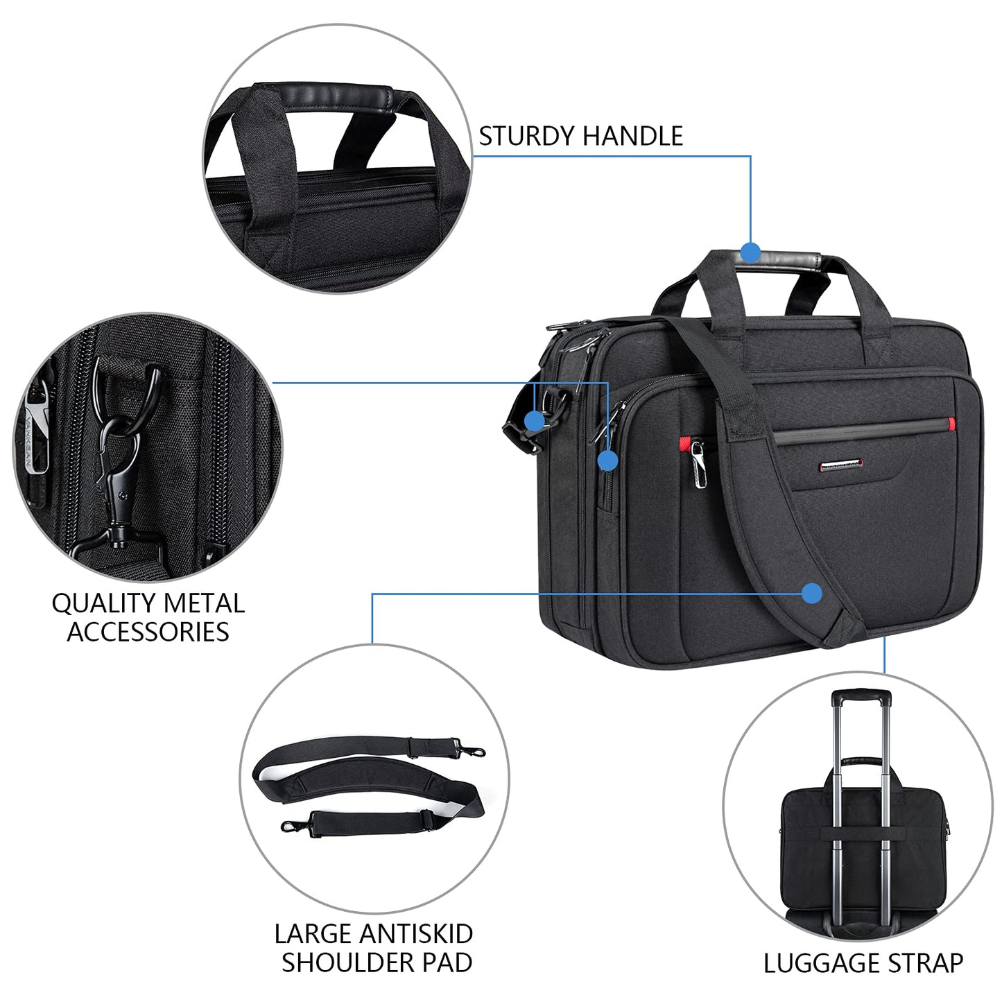 VANKEAN Laptop Bag Premium Laptop Case Business Briefcase Fits Up to 17.3 Inch Laptop Expandable Water-Repellent Shoulder Messenger Bag for Men/Women Computer Bag for Travel/Business/School-Black