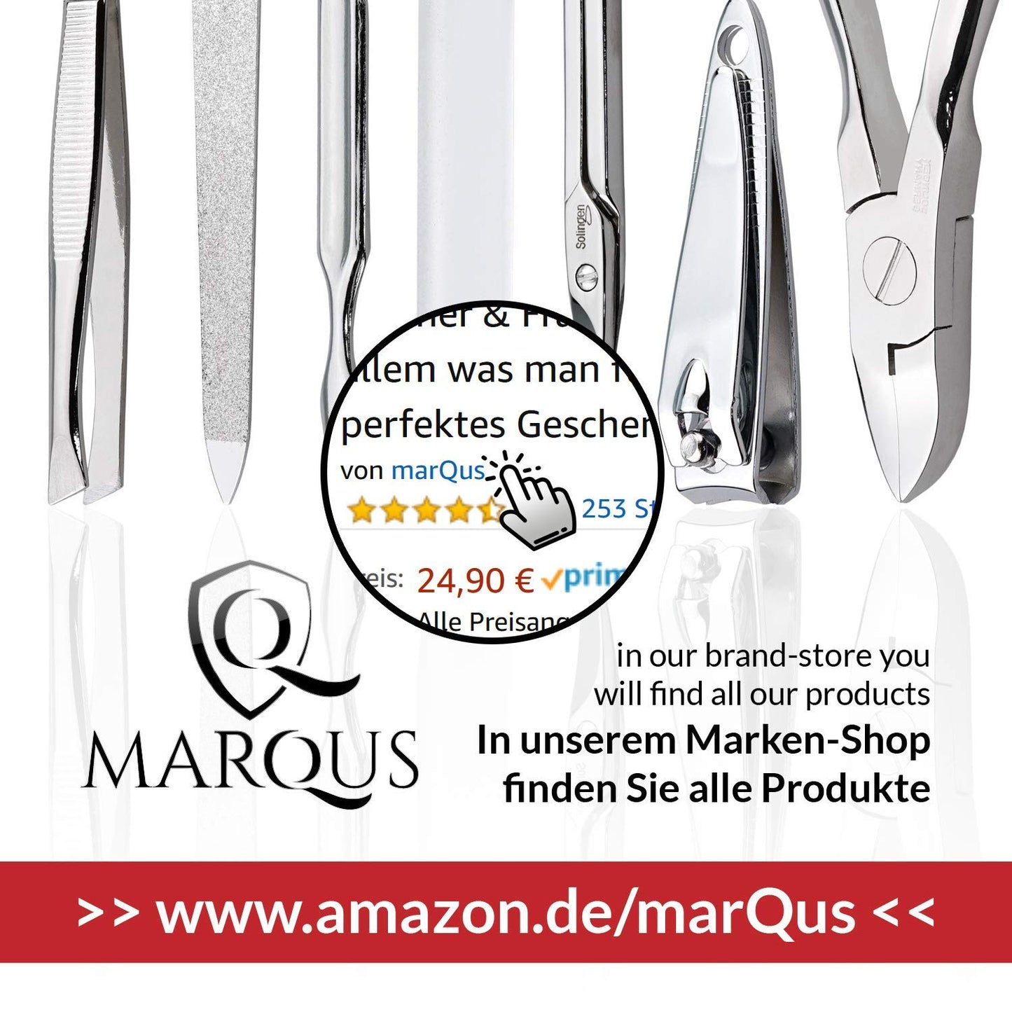 marQus Manicure Set Solingen Made in Germany - 7 piece stainless steel exclusive finger & toe nail clippers set in real leather case, made in Solingen Germany* (except for clippers)