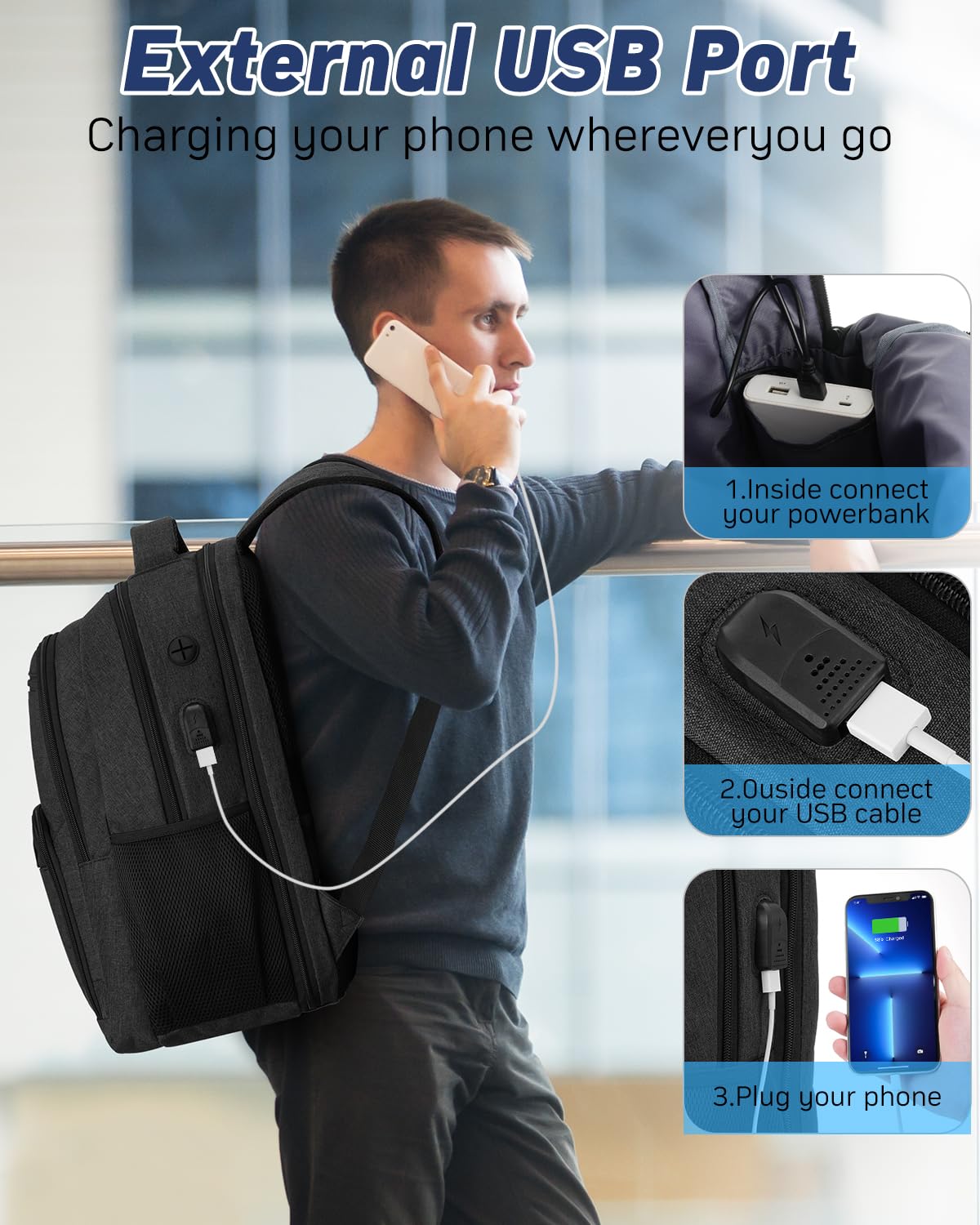 Laptop Backpack for Men,School Bookbag Gift for Teens Boys Student High School,College Computer Bag Business Anti Theft Sturdy Back Pack with USB Charger Fits 15.6 Inch Notebook,Black