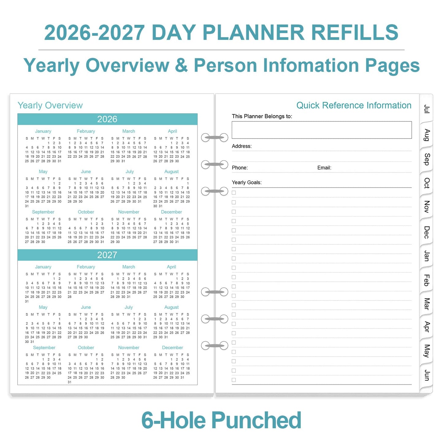 2026-2027 Planner Refills for A5 Binder - One Page a Day Daily & Monthly Planner, July 2026 - June 2027, Prioritized, To Do List, Notes, Appointment Planner, 6 Hole Punched, 5.8" x 8.3"