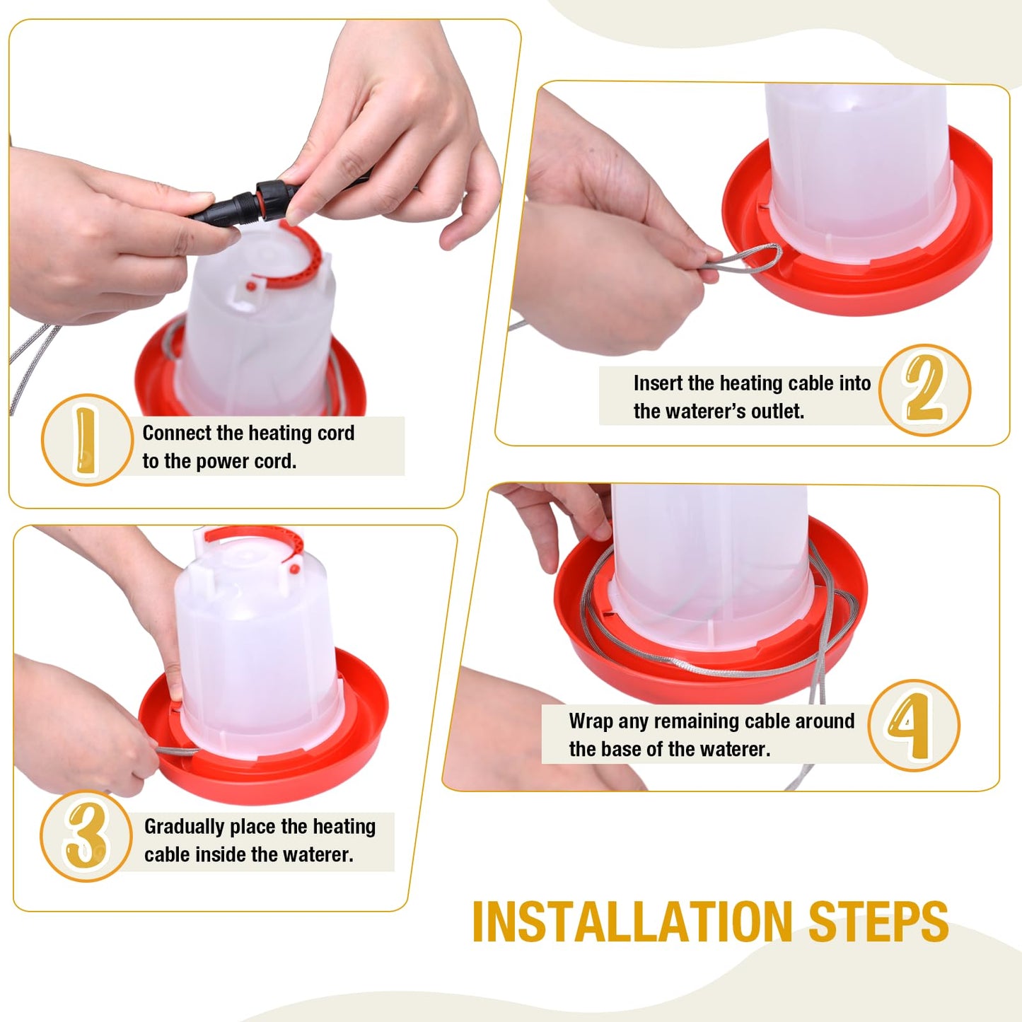 comincia Chicken Water Heater Cord,Heated Chicken Waterer for Winter to Prevent Water Freezing,Poultry Water Heater for Chickens,Hens,Ducks/Small Animals(Waterer Not Included) 1-Pack