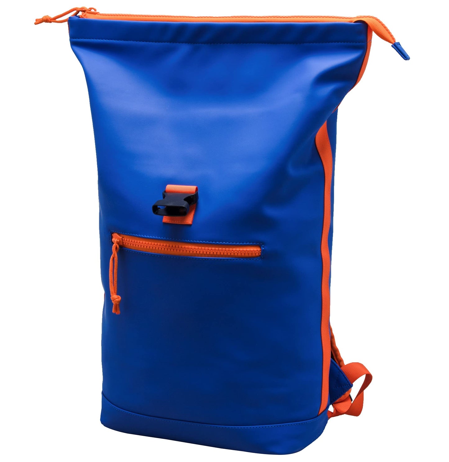 X RAY Roll Top Laptop Backpack for Men Women, PU Leather Expandable Casual Daypack Capacity Adjustable 22L Fits 15.6" Laptop, Royal Blue/Tangerine, One Size