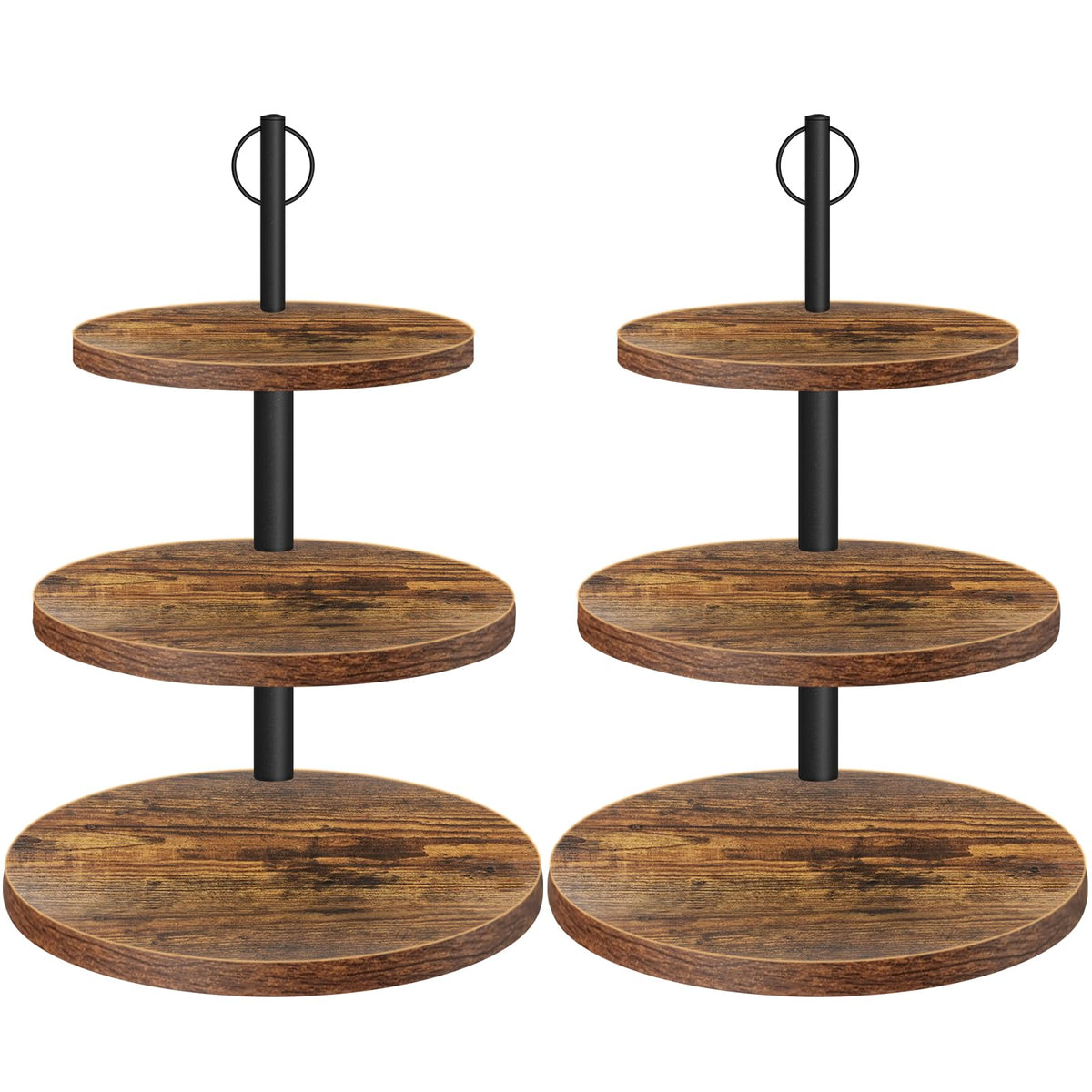 OugeWood Cupcake Stand, 3 Tier Cake Stands Rustic Dessert Table Display Set Wood Cupcake Tower Cake Stand Tiered Tray Stand for Wedding Birthday Baby Shower 2 Pack