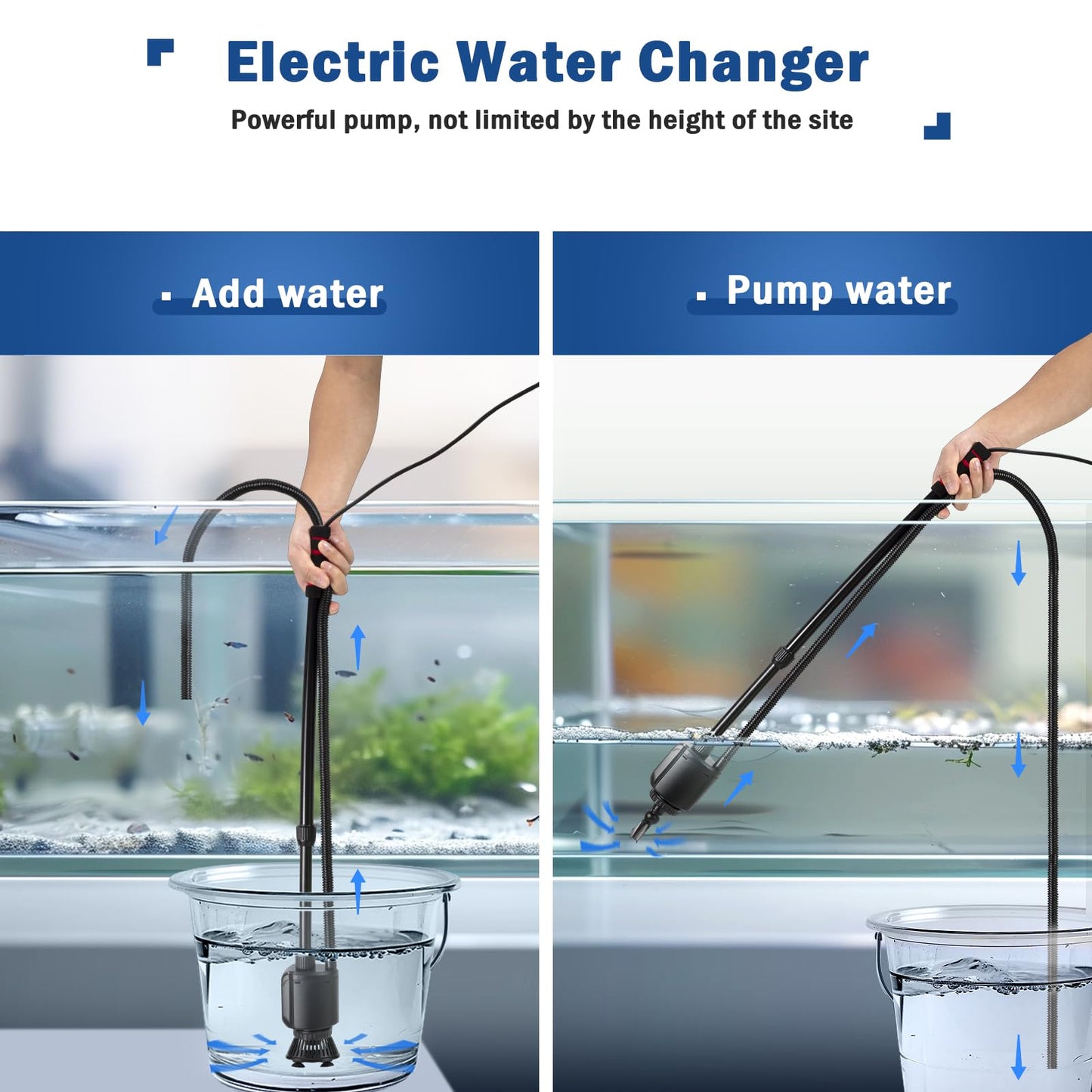 AQQA Aquarium Gravel Cleaner Siphon Kit,6 in 1 Electric Automatic Removable Vacuum Water Changer，Multifunction Wash Sand Suck The Stool Filter 110V/ 20W 320GPH (20W 320GPH)