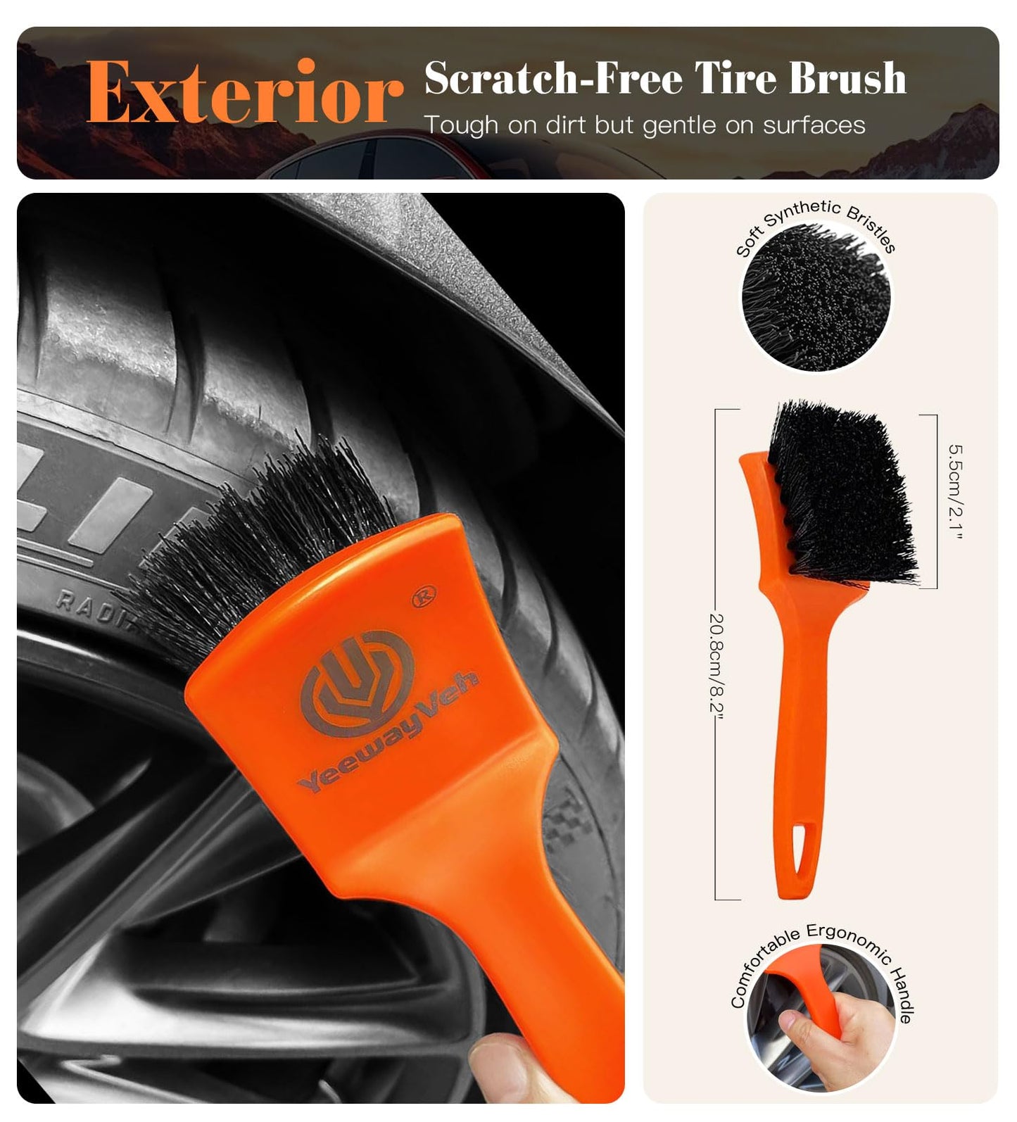 YeewayVeh 7PCS Motorcycle Cleaning Kit, 2-Size Bendable Wheel Brush, Tire and Chain Brush, Detailing Brush, Microfiber Towel and Car Wash Mitt for Car Wheels Motorcycle Dirt Bike Detailing Wash Kit
