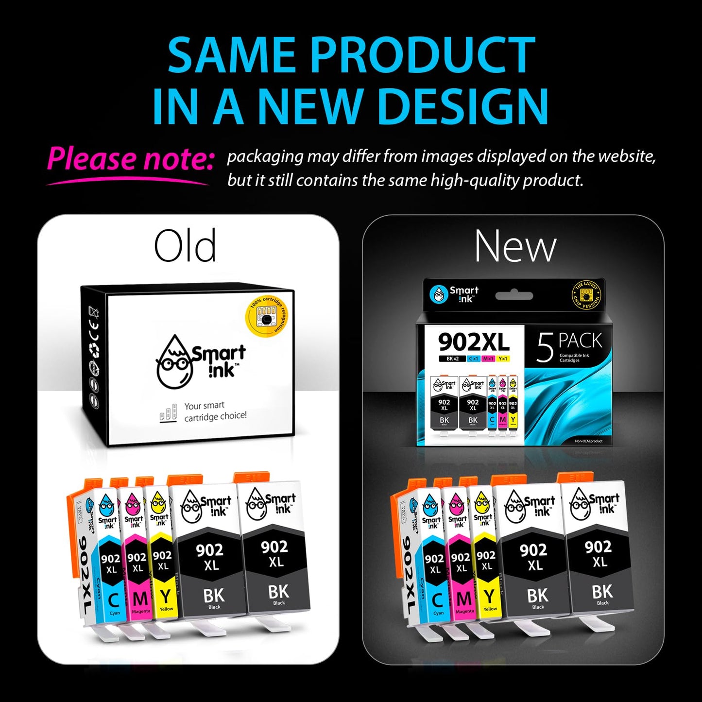 Smart Ink Compatible Ink Cartridge Replacement for HP 902 XL 902XL (5 Pack) to use with Officejet 6951 6954 6956 6958 6962 6950 Officejet Pro 6968 6974 6975 6978 6960