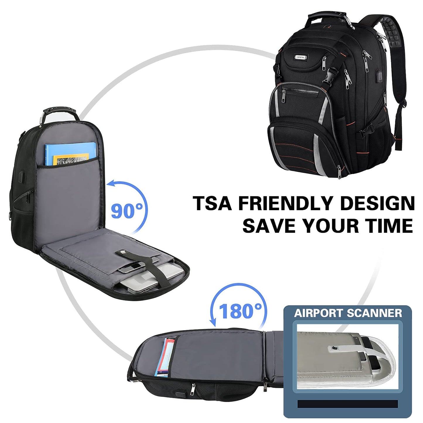 Travel Laptop Backpack, Extra Large Bookbag for Men Women,Basketball Backpack with USB Charging Port RFID Anti Theft TSA Approved,College Student Waterproof Bag Fits 17 Inch Computer Notebook
