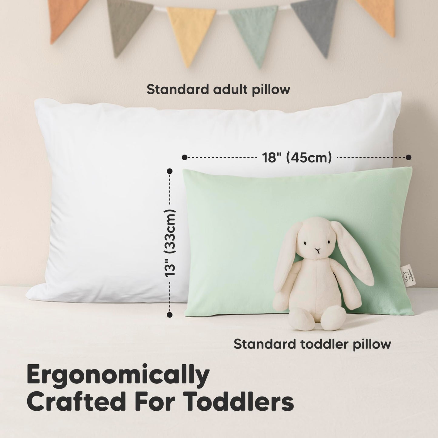 KeaBabies 2-Pack Toddler Pillows 2 Year Old to 5-13x18 Soft Organic Cotton Kids Pillow for Sleeping, Travel, School, Daycare, Nap, Toddler Bed, Machine Washable, Without Pillowcase(Soft White)
