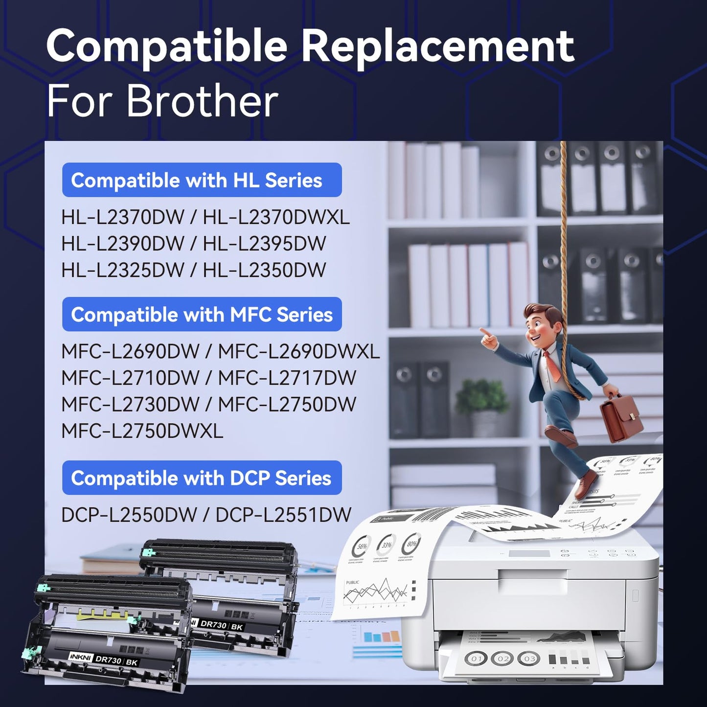 Compatible DR730 Drum Unit Replacement for Brother DR-730 TN760 Toner Compatible with MFC-L2710DW MFC-L2750DW HL-L2395DW HL-L2370DW HL-L2350DW HL-L2390DW DCP-L2550DW Printer (2 Pack, NOT Toner)