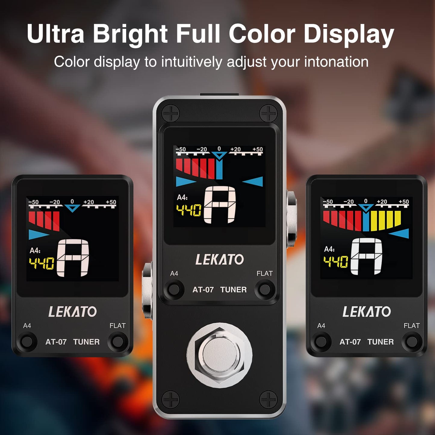 Guitar Tuner Pedal with True Bypass, Tuner for Electric Guitar and Bass, Color Display Tuner Pedal with Mute, Pitch and Flat Tuning