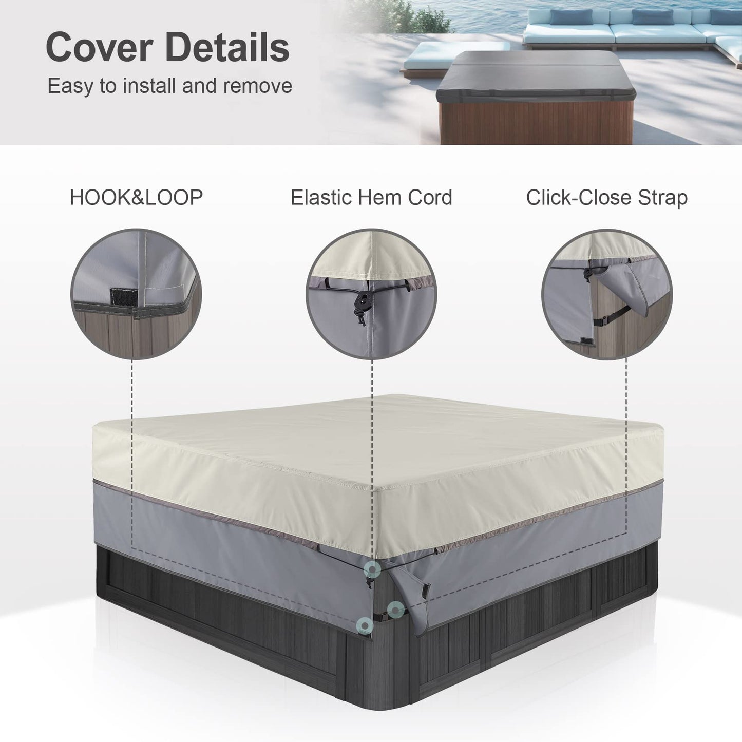 STEECA Waterproof Hot Tub Cover Outdoor Square SPA Hard Cover Protector 85 x 85 x 20H inch