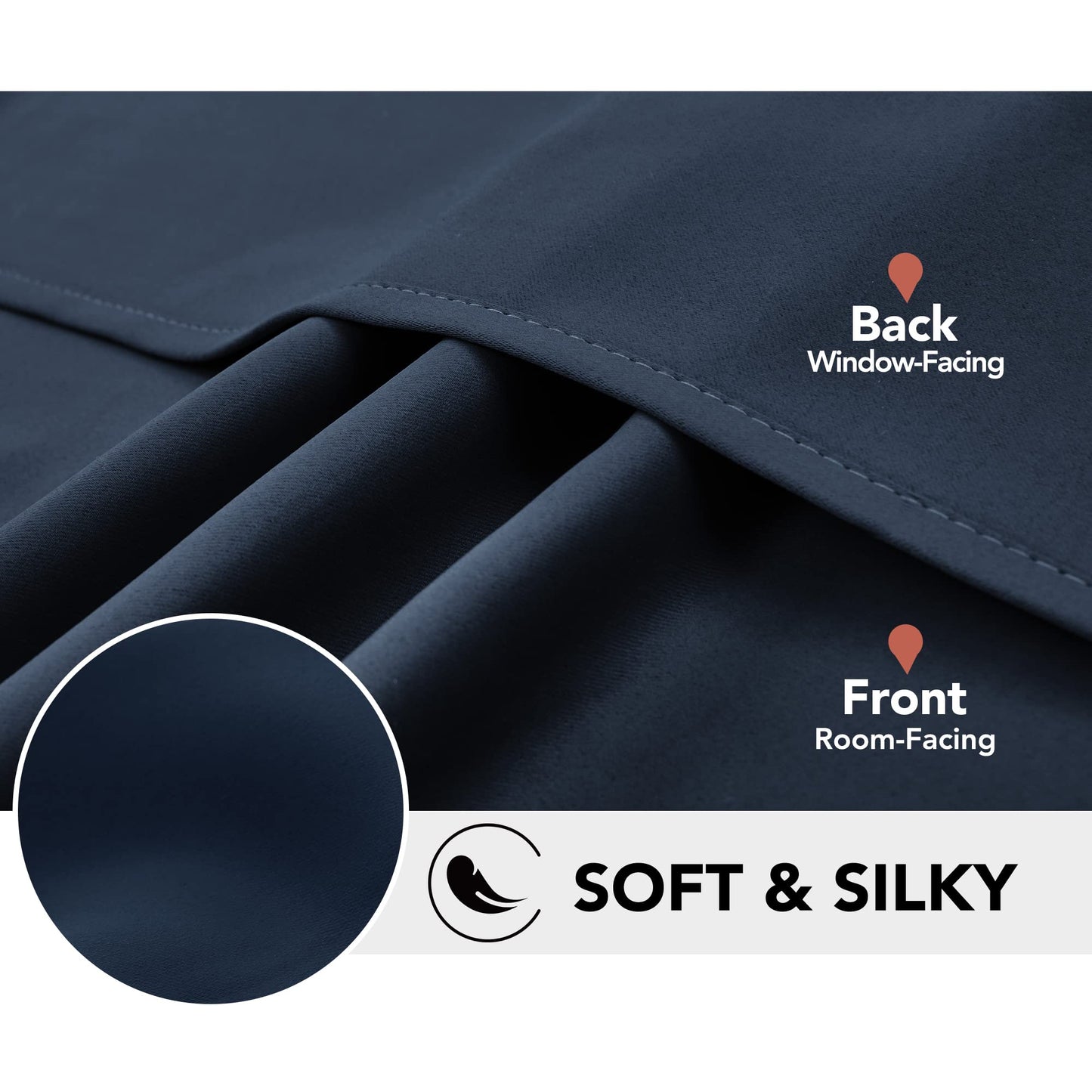 Deconovo Blackout Room Darkening Thermal Insulated Curtains, Energy Efficient & Noise Reducing Grommet Window Drapes for Bedroom, Living Room, Nuresrey, Kids Room, 42x63 Inch, 2 Panels, Navy Blue