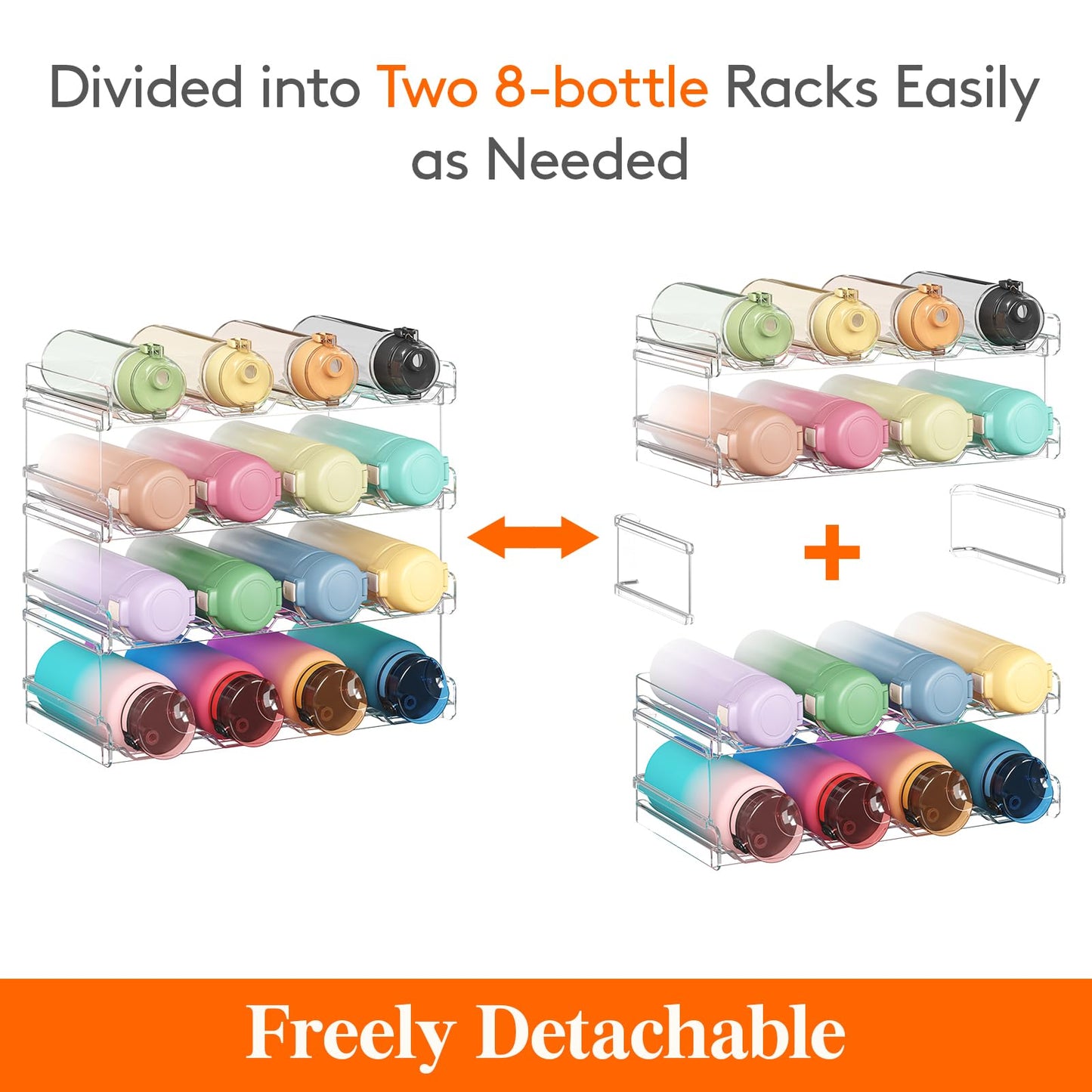 Lifewit Stackable Water Bottle Organizer for Cabinet, Fridge, Pantry - Plastic Cup Holder, Wine Racks for Kitchen Tabletop Storage, Cupboard, Office - Pack of 4, Each Rack Holds 4 Containers