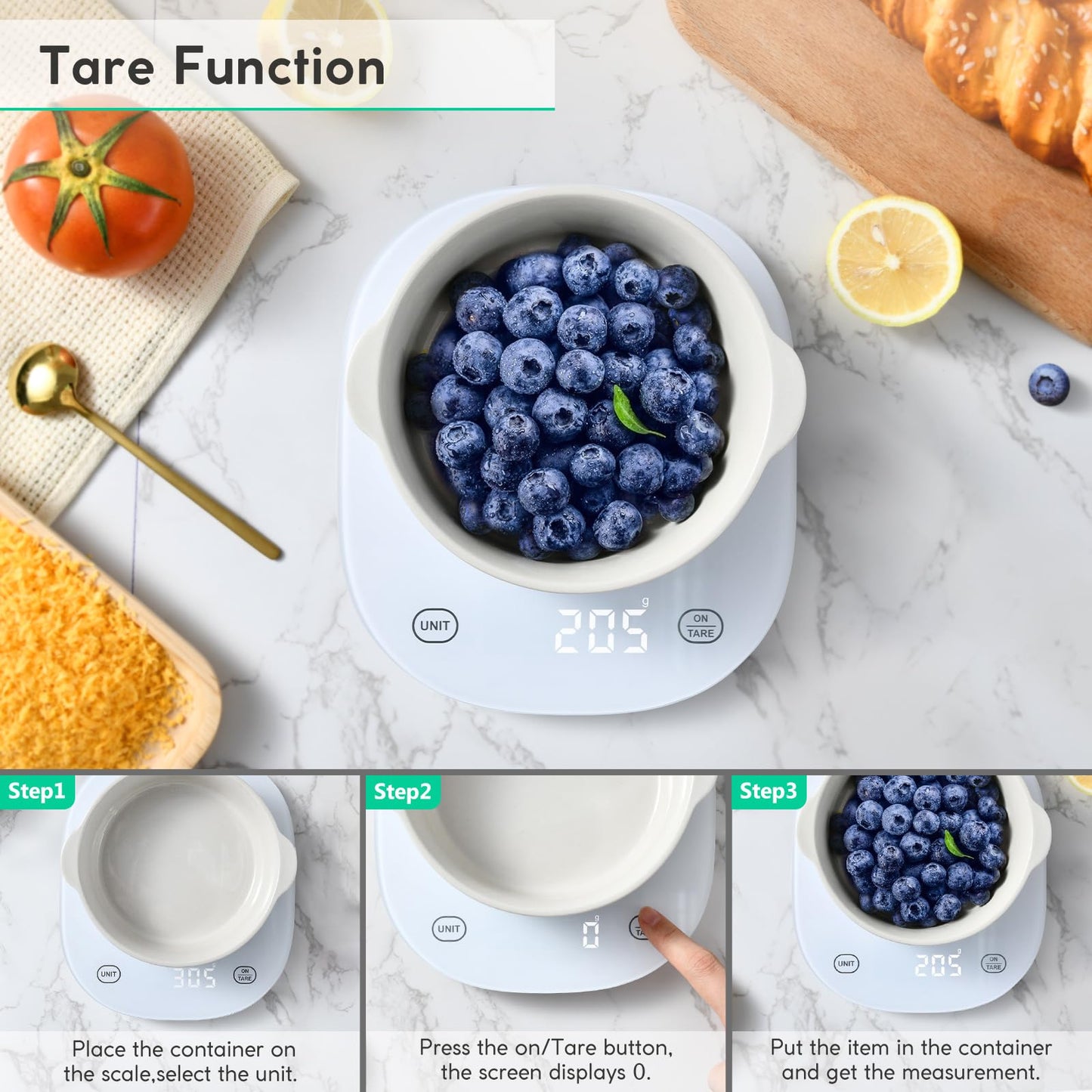 Arboleaf Smart Food Scale Rechargeable, 22lb Digital Kitchen Scale with Calorie Counter, Weighing with App for Macro, Keto, Calorie, Cooking, Grams and Ounces, 0.1oz/0.5g, White