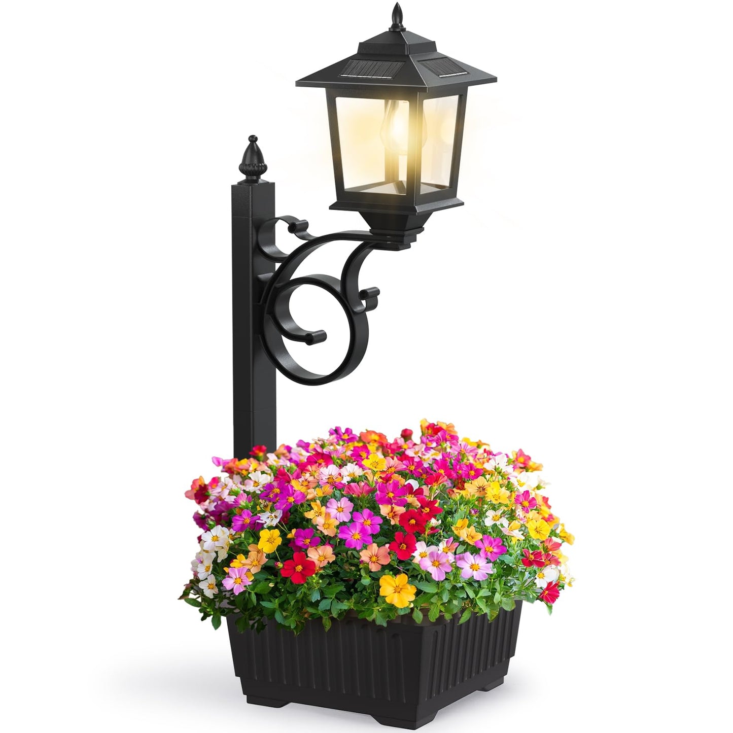 2 in 1 Solar Lamp Post Light with Planter, Outdoor Flower Pots, Solar Post Lights Waterproof, Led Planters Pots, Outdoor Lamps for Patio, Front Porch Decor, Warm White, Replaceable Bulb