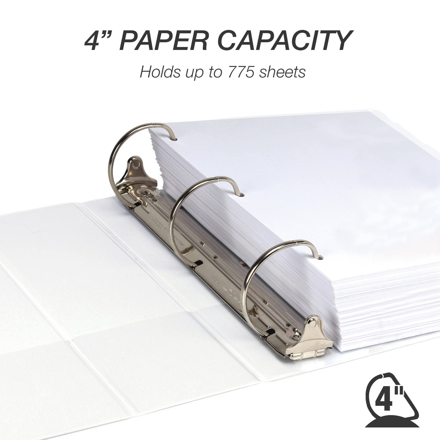 Samsill Durable 3 Ring View Binders Made in The USA, 4 Inch Locking D-Ring, Customizable Cover, White, Pack of 2