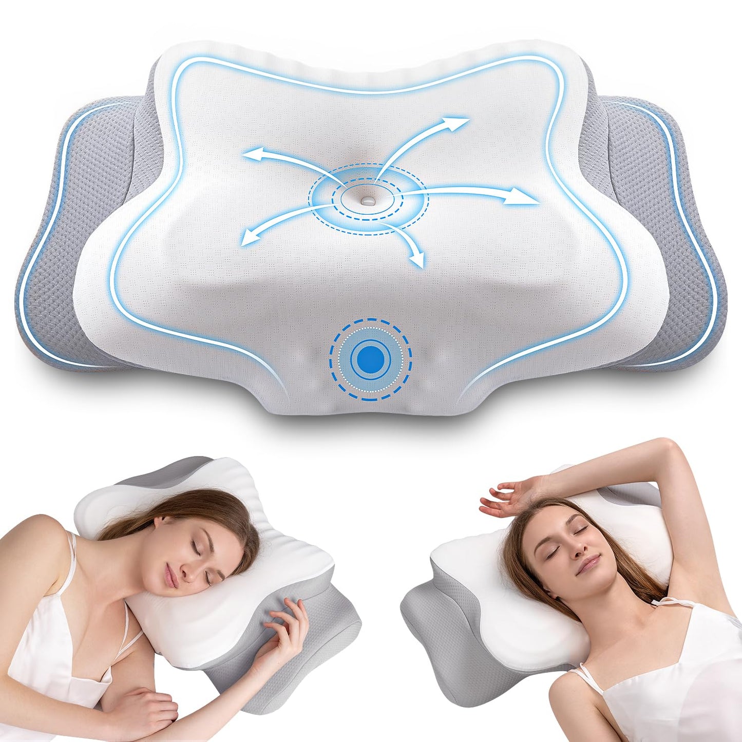 Scozkc Cervical Neck Pillow for Sleeping - Memory Foam Contour Pillow for Neck Pain Relief, Orthopedic Pillow with Breathable Ice Silk Cover, Ergonomic Support for Side and Back Sleepers（White）