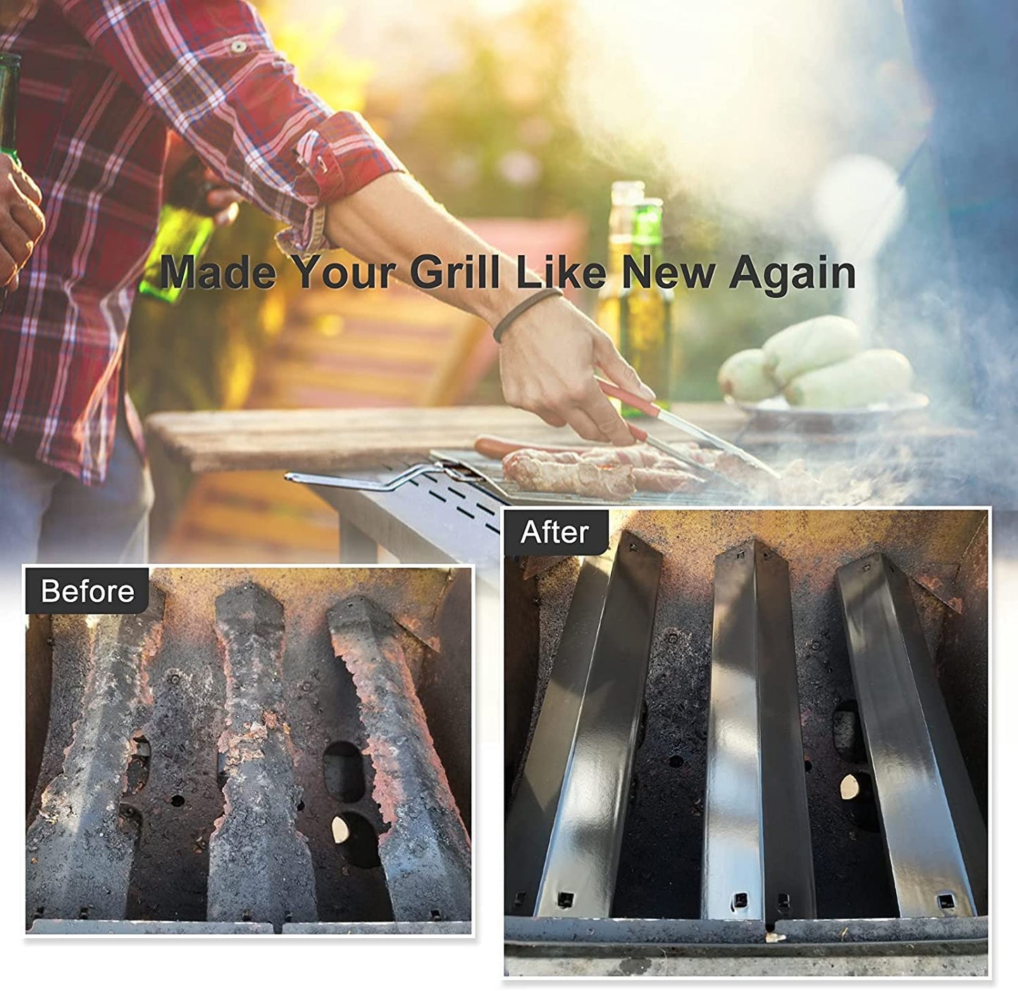 Criditpid Grill Parts for Chargriller 5050, 5650, 3001, 3030, 5072, 3008, 4000, 5252, 3072 Grill Models, Porcelain Steel Heat Plate, Burner Tube, Hanger Bracket, Electronic Igniter.