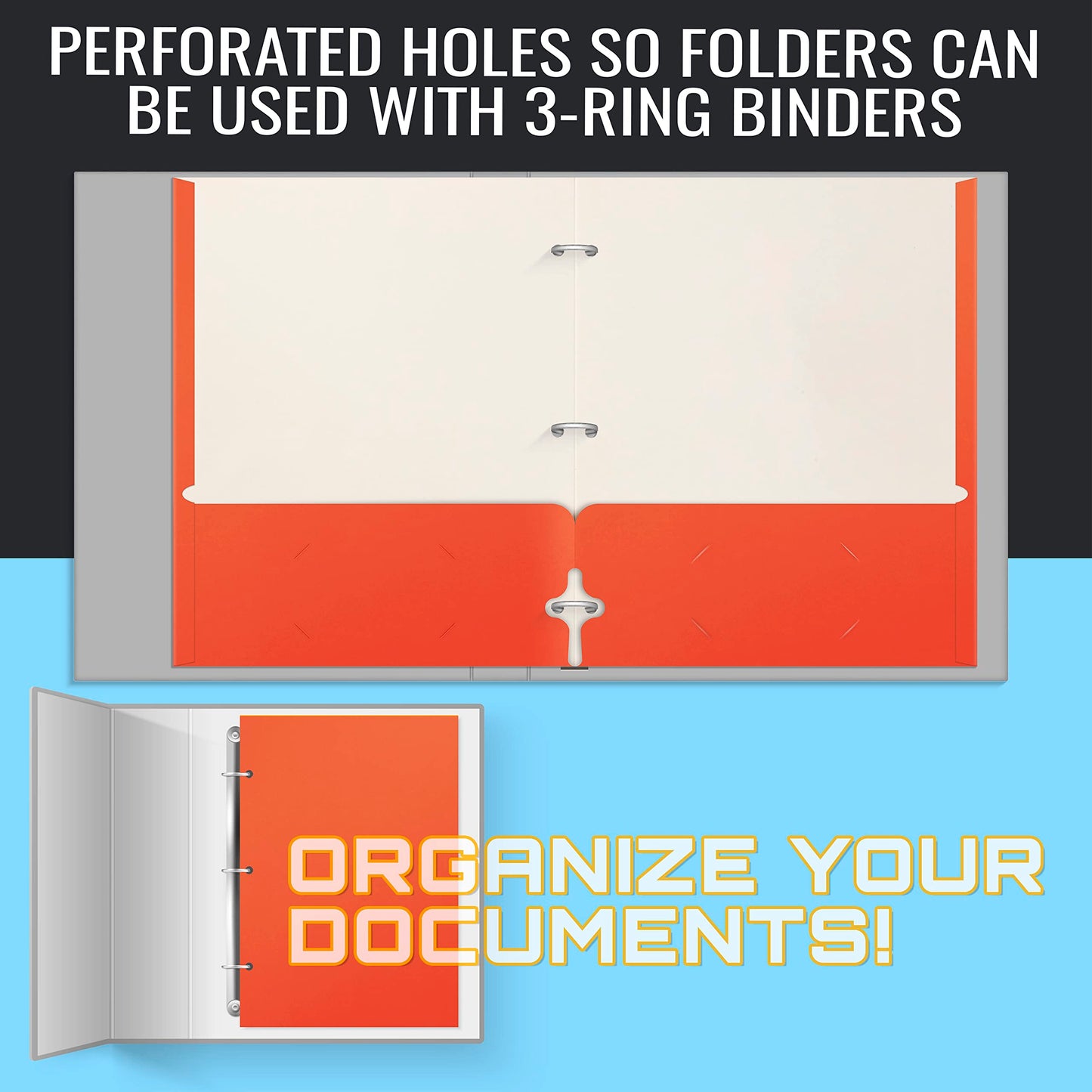 Better Office Products Two Pocket Portfolio Folders, 50-Pack, Orange, Letter Size Paper Folders, 50 Pieces, Orange