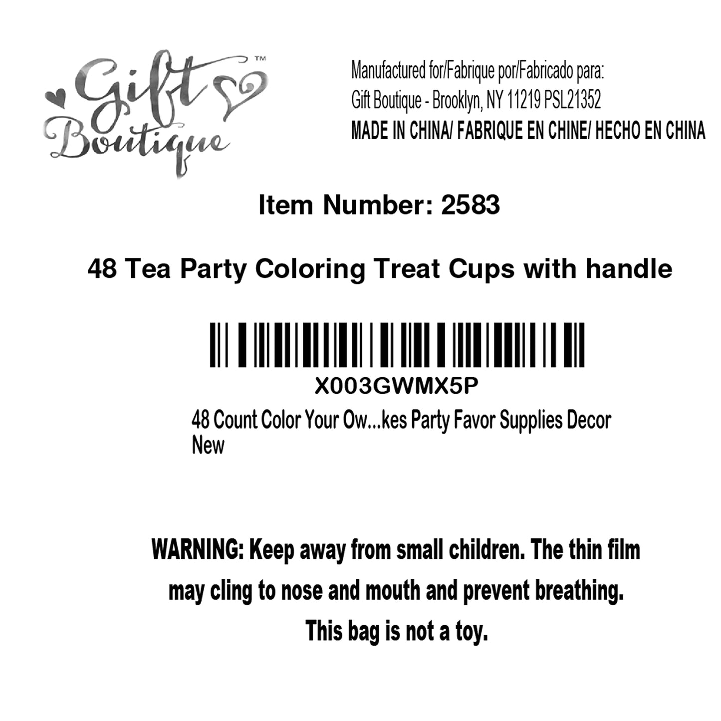 Gift Boutique 48 Count Color Your Own Tea Party Treat Cups with Handle 10oz Disposable Paper Snack Cup Dessert Ice Cream Teacup Bowls Coloring Activity Crafts
