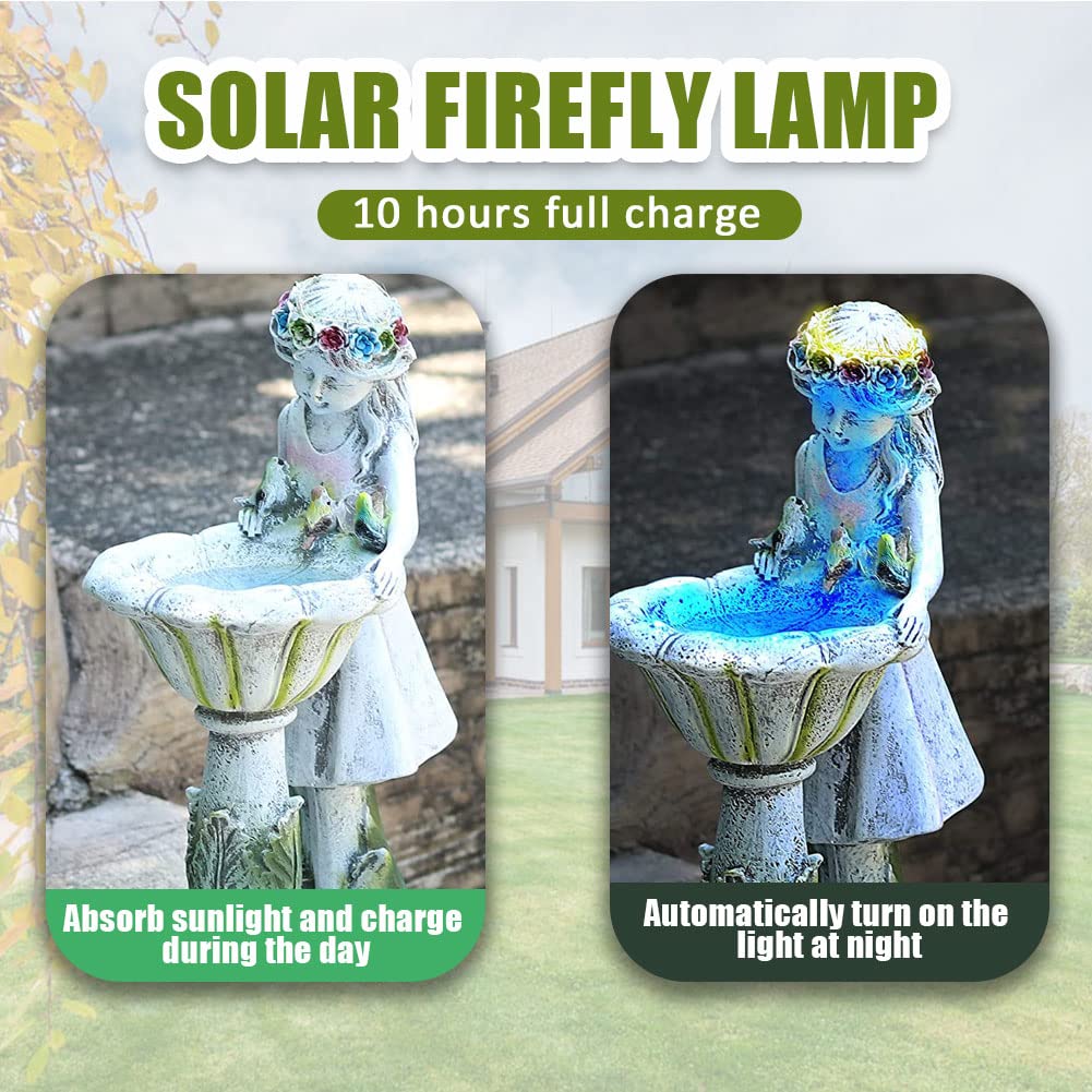 Fairy Garden Statue Outdoor Decoration, Waterproof Resin Solar Light Garden Angel Statue, Garden Art Sculpture Decoration for Patio Lawn Porch