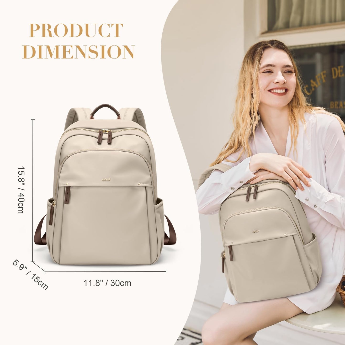 Stylish Laptop Backpack for Women Computer Bag Fits 14 Inch Notebook Travel College Work Backpacks Purse (Apricot)