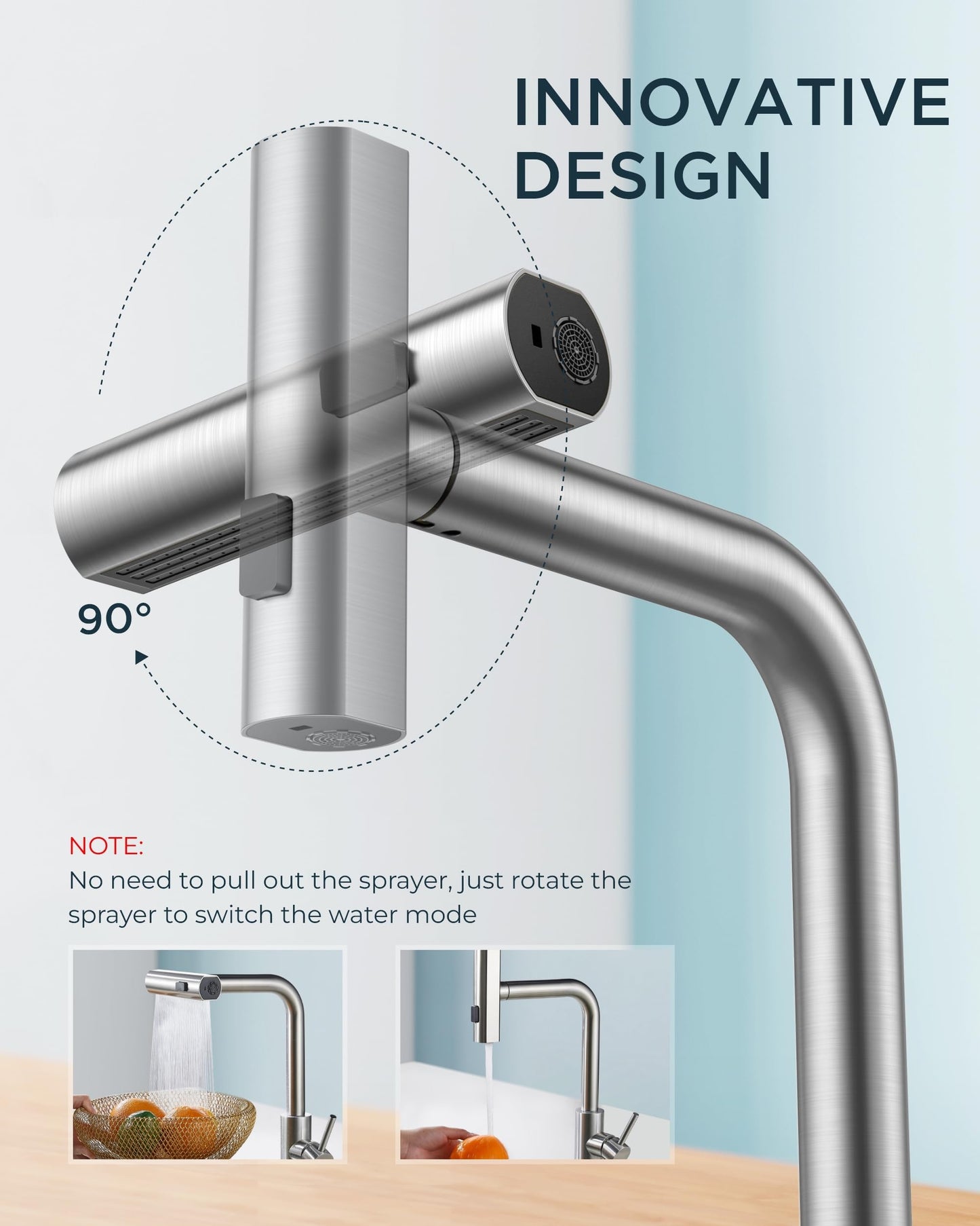 FORIOUS Kitchen Faucet with Pull Down Sprayer, Waterfall Sink Faucet for 3 Function, Stainless Steel Single Handle Modern Laundry Faucet for Farmhouse, Camper, Rv, Bar, Brushed Nickel
