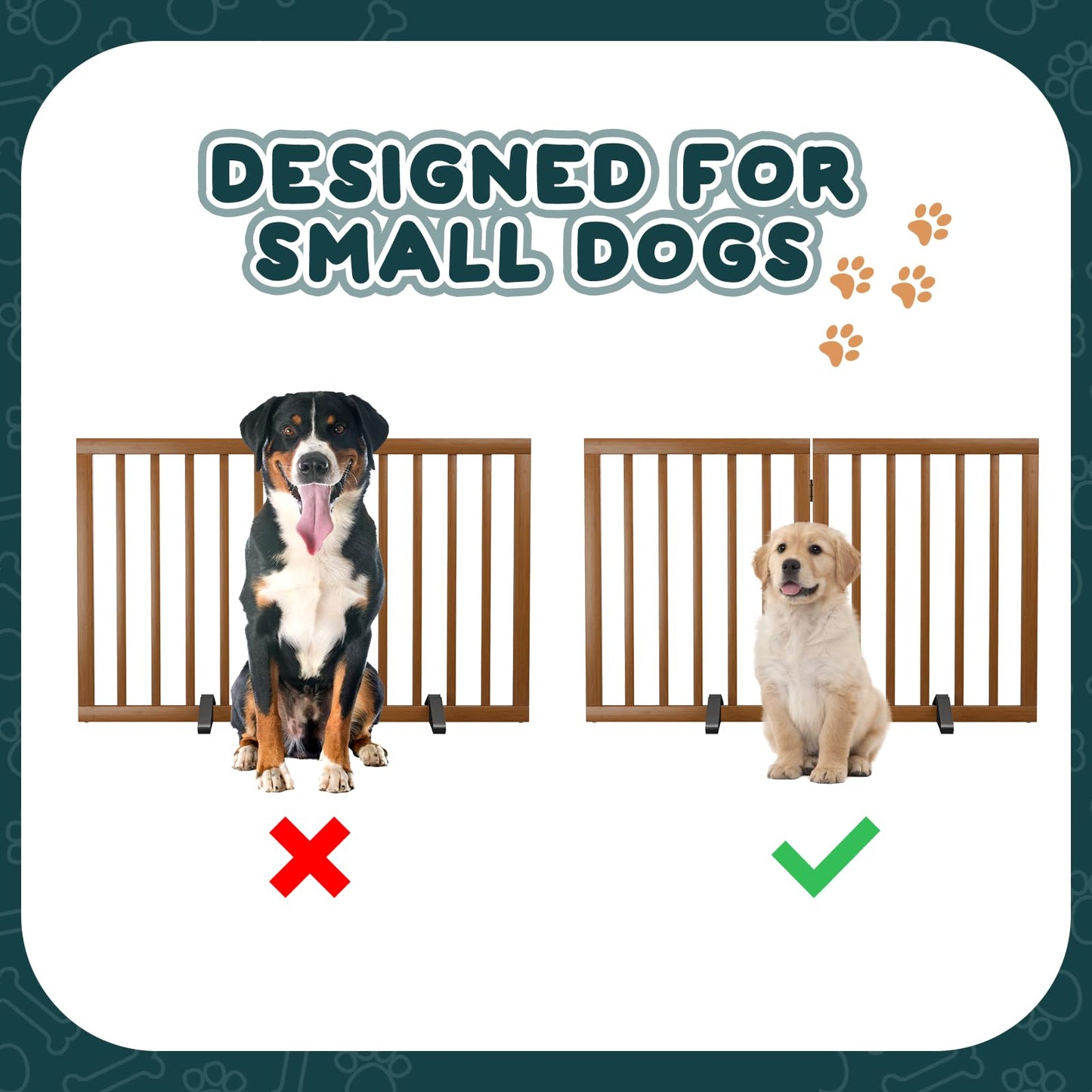 Freestanding Pet Gate with 2 Stands, Bamboo Dog Gates for Doorways, Dog Gates for The House, Puppy Gate for Stairs, Foldable Indoor Gate Safety Fence, 60cm Height-2 Panels Fully Assembled-Walnut
