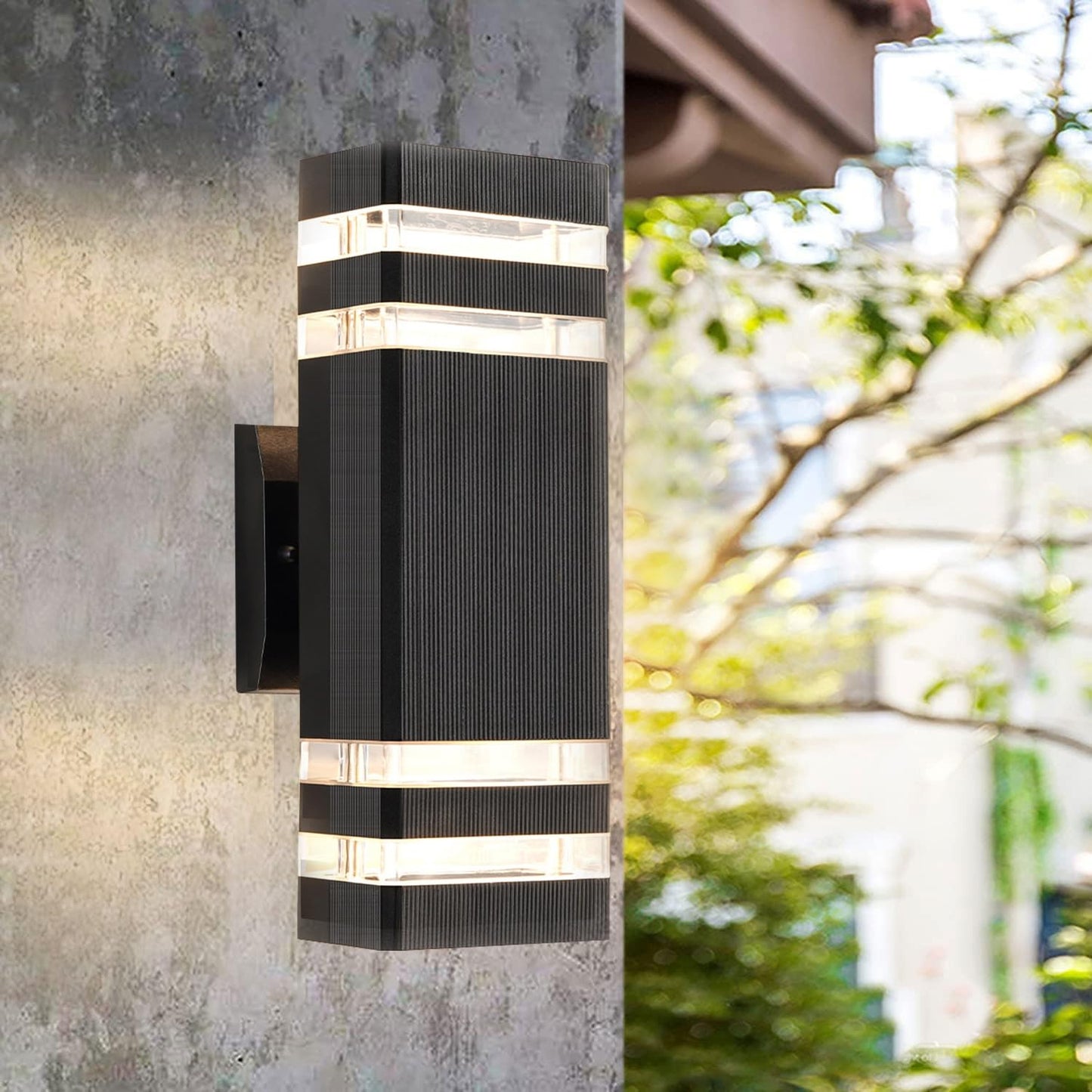 OUTKEIEI 4-Pack Outdoor Wall Lights, LED Modern Black Exterior Light Wall Mount, Simple Aluminum Waterproof Porch Wall Sconces for Outside House Garage Garden
