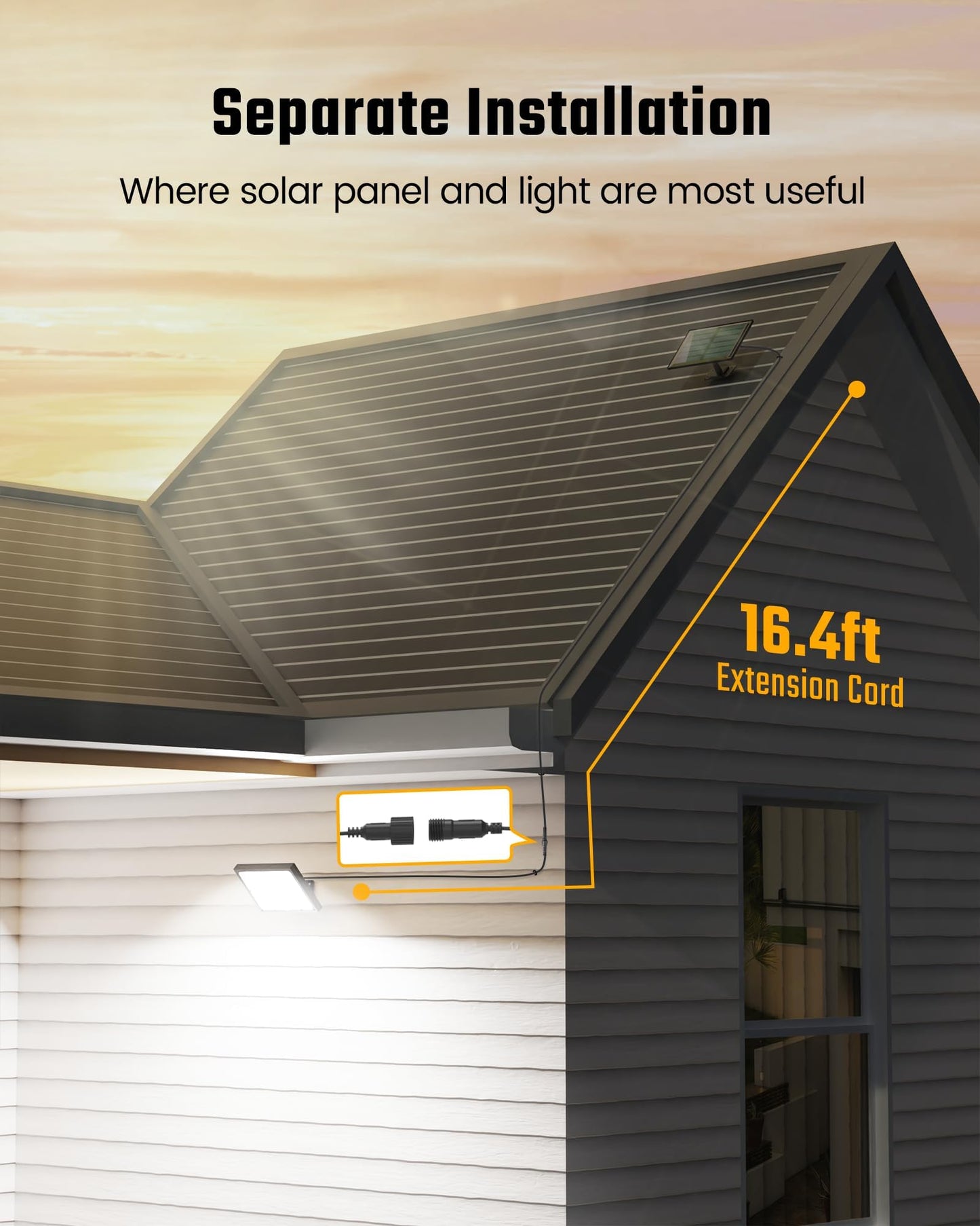 SUPERDANNY Solar Outside Lights with Motion Sensor, 113 Bright LEDs 7000K, Outdoor Flood Lights Dusk to Dawn with 16ft Cable IP65 Waterproof, Security Light for Front Porch, Garage, Side Yard-2 Pack
