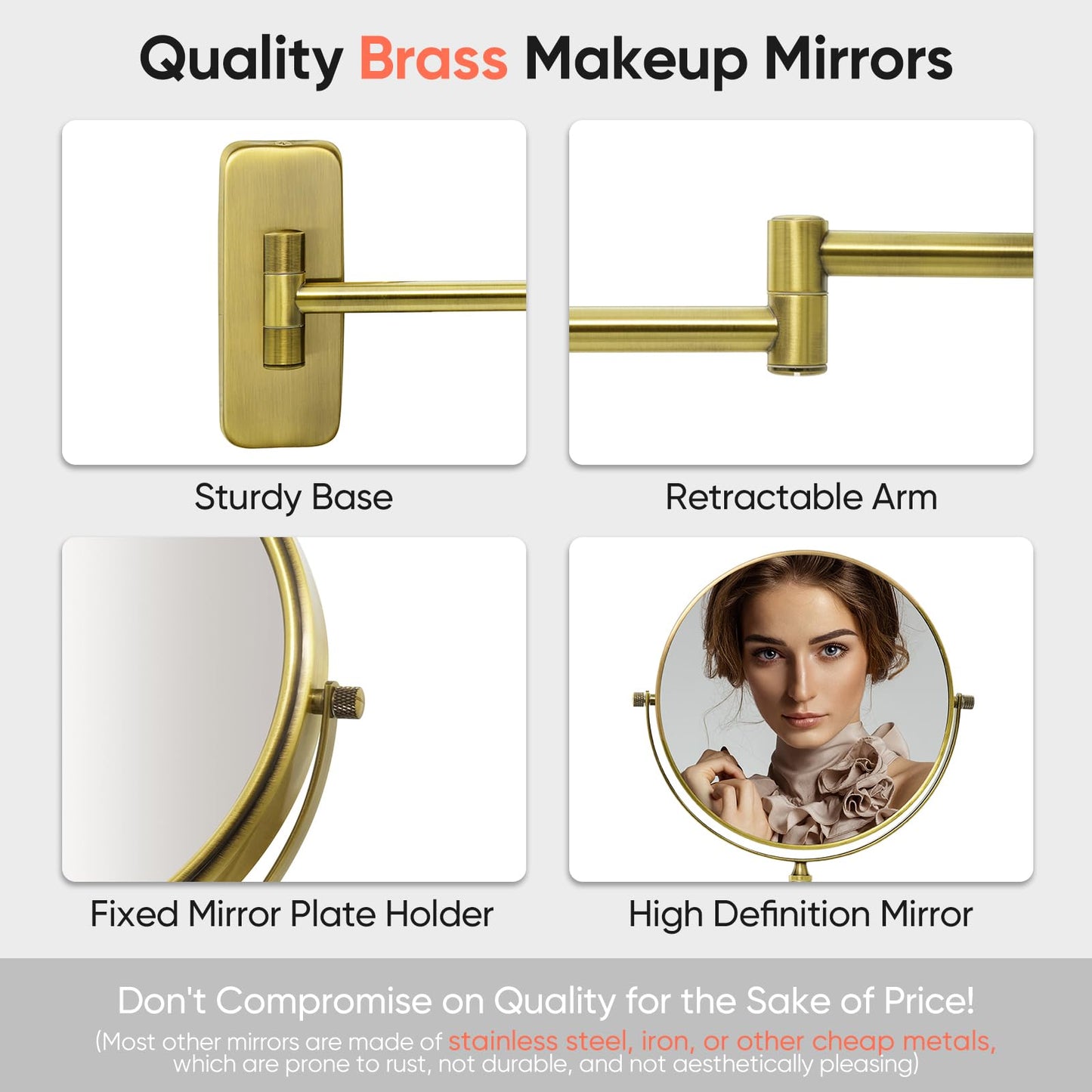GuRun 8-Inch Antique Double-Sided Wall Mount Makeup Mirrors with 10x Magnification,Bronze Finish M1406K(8in,10x)