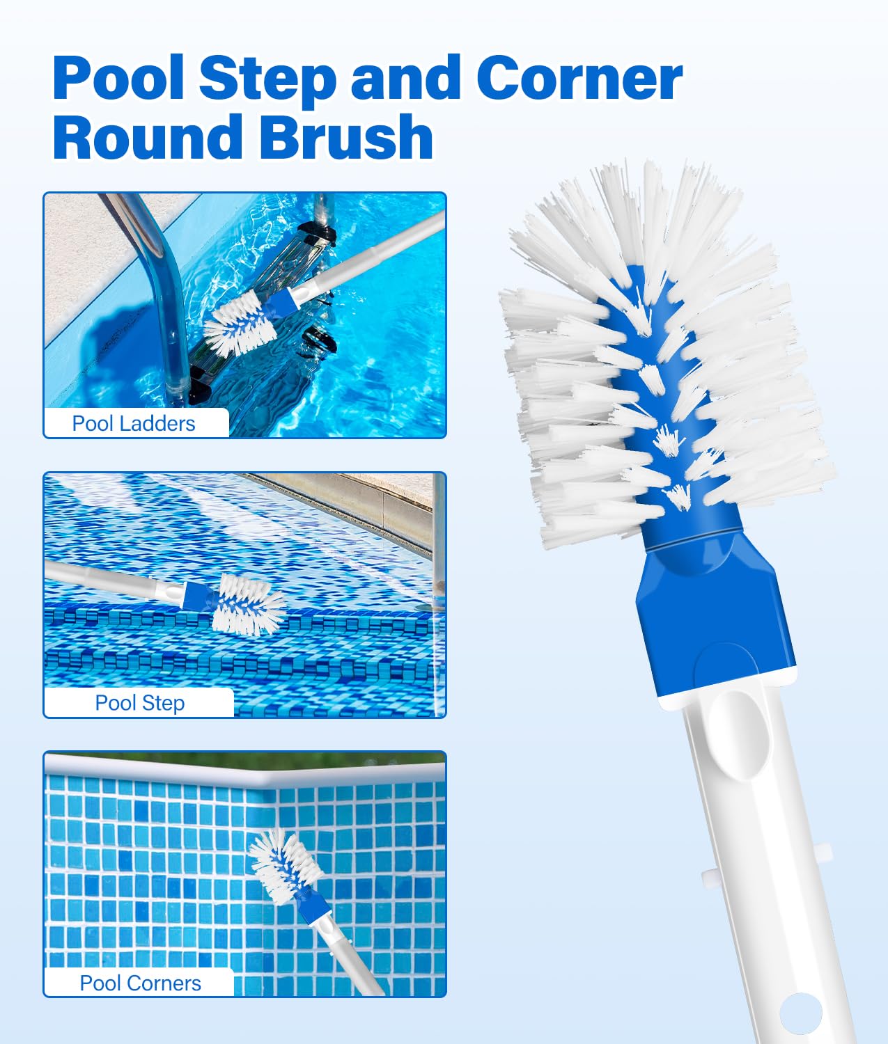 4-in-1 Deluxe Pool Cleaning kit, Pool Cleaning Tools -13.4'' Fine Mesh Skimmer Net with 10Ft Adjustable Pole, 17.3'' Swimming Pool Brush & Extra Brush Head for Cleaning Inground & Above Ground Pools
