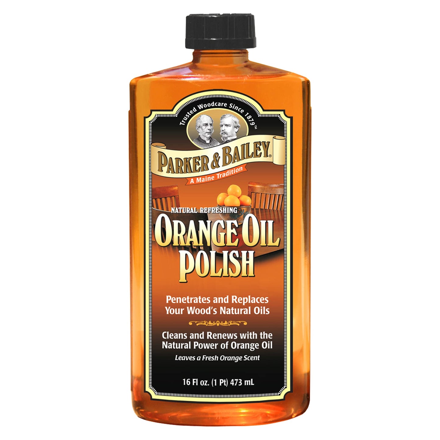 PARKER & BAILEY Orange Oil Polish - Natural Orange Scented Wood Cleaner & Furniture Polish, Cleans, Renews, Restores & Rejuvenates Wood Surfaces, Protects from Drying or Cracking, Shiny Finish, 16oz
