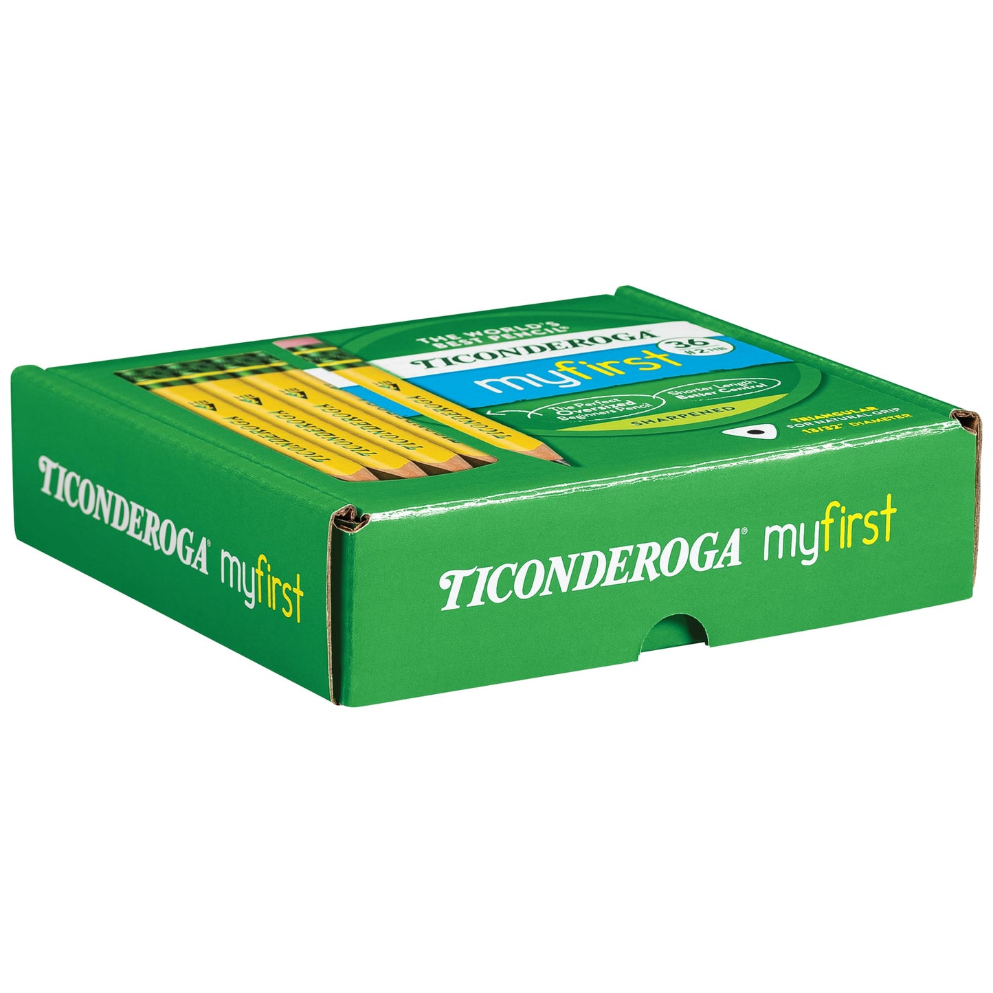 Ticonderoga My First Short Triangular Wood-Cased Pencils, #2 HB Soft, Yellow, 36 Count