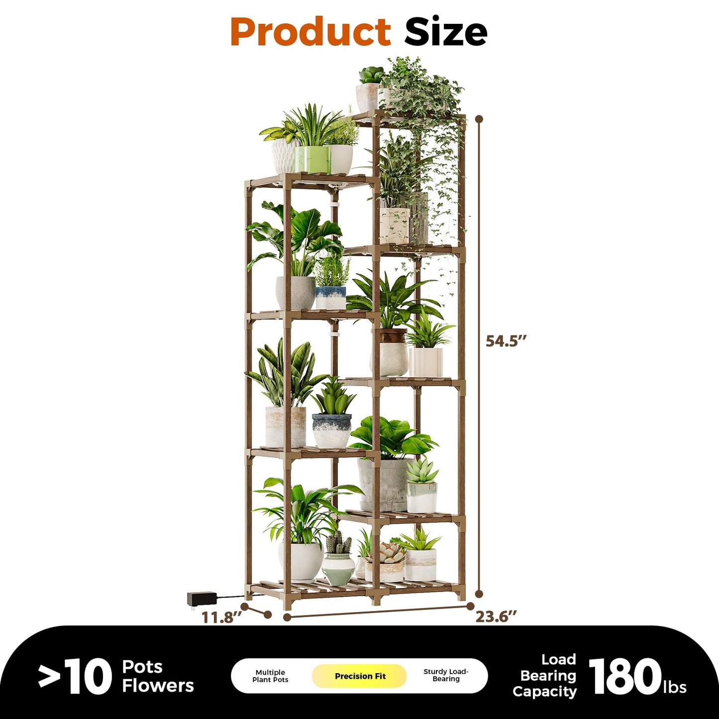 Bamworld Plant Stand Indoor Grow Light Tall Plant Shelf for Mutiple Pots Large Wood Plant Holder Rack for Patio Living Room Balcony Warm Light
