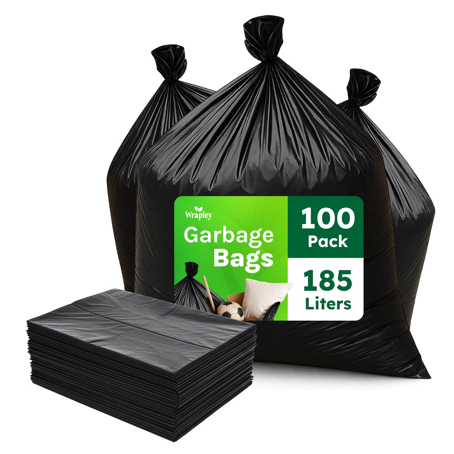 35" x 50" Extra-Strong Garbage Bags – Pack of 100 Black Trash Bags – Heavy-Duty Large Garbage Bags for Businesses and Restaurants – Thickness of 1.2 mils – 185L, 100 Units