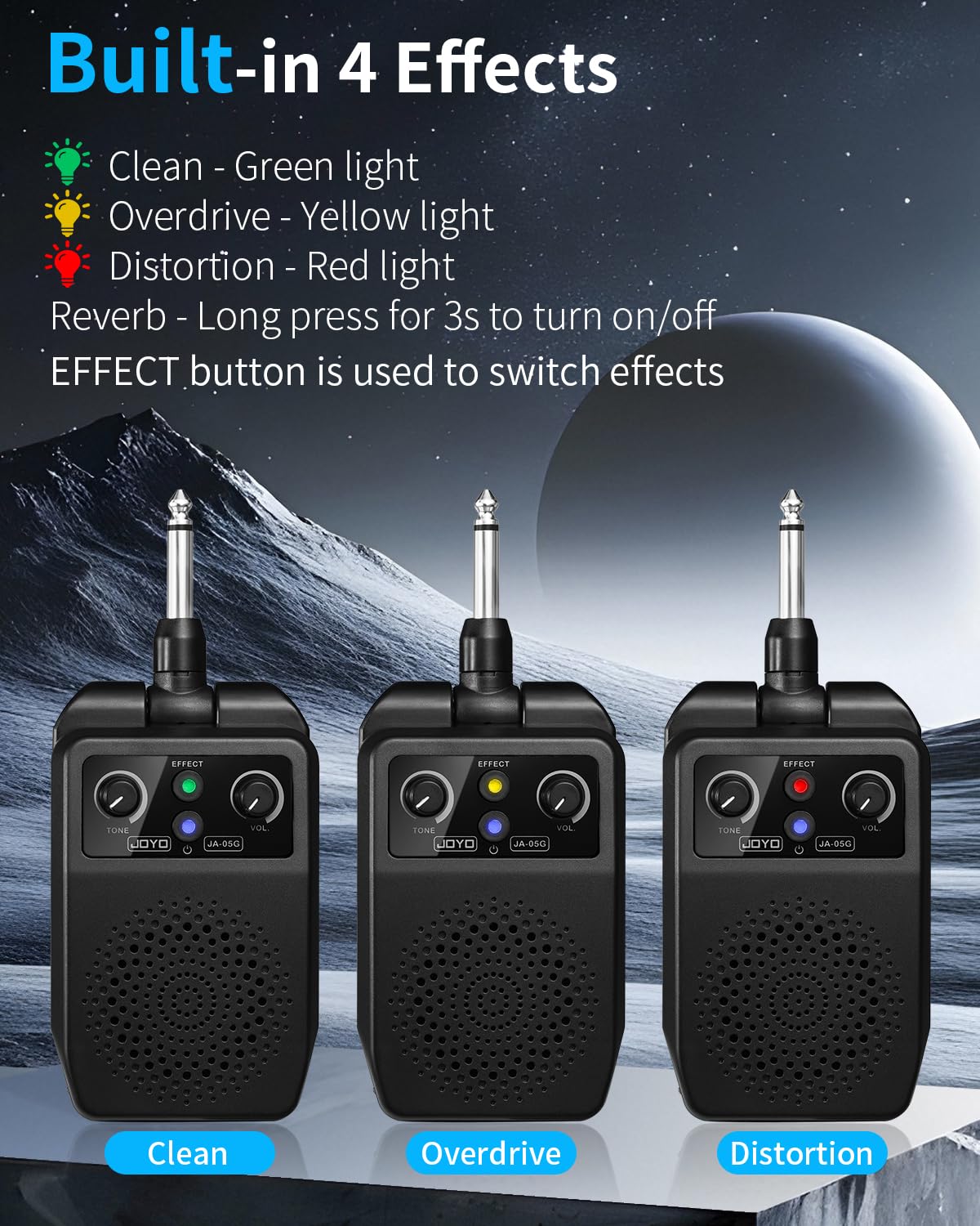 JOYO Mini Electric Guitar Amp 5W Rechargeable Guitar Amplifier Portable Bluetooth Practice Amp with 4 Effects, Black (JA-05G)