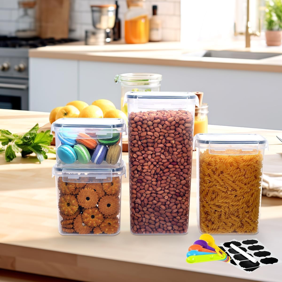 16Pcs Airtight Food Storage Container Set with Lids - Pantry Organization and Storage with Labels & Marker, BPA-Free Plastic Leak-proof Canisters for Kitchen Flour & Sugar Organizer